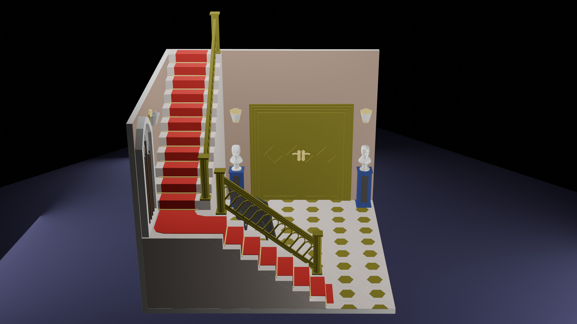 Low-Poly Grand Entrance Hallway Scene 3D Model for Architectural Low-poly 3D model_2
