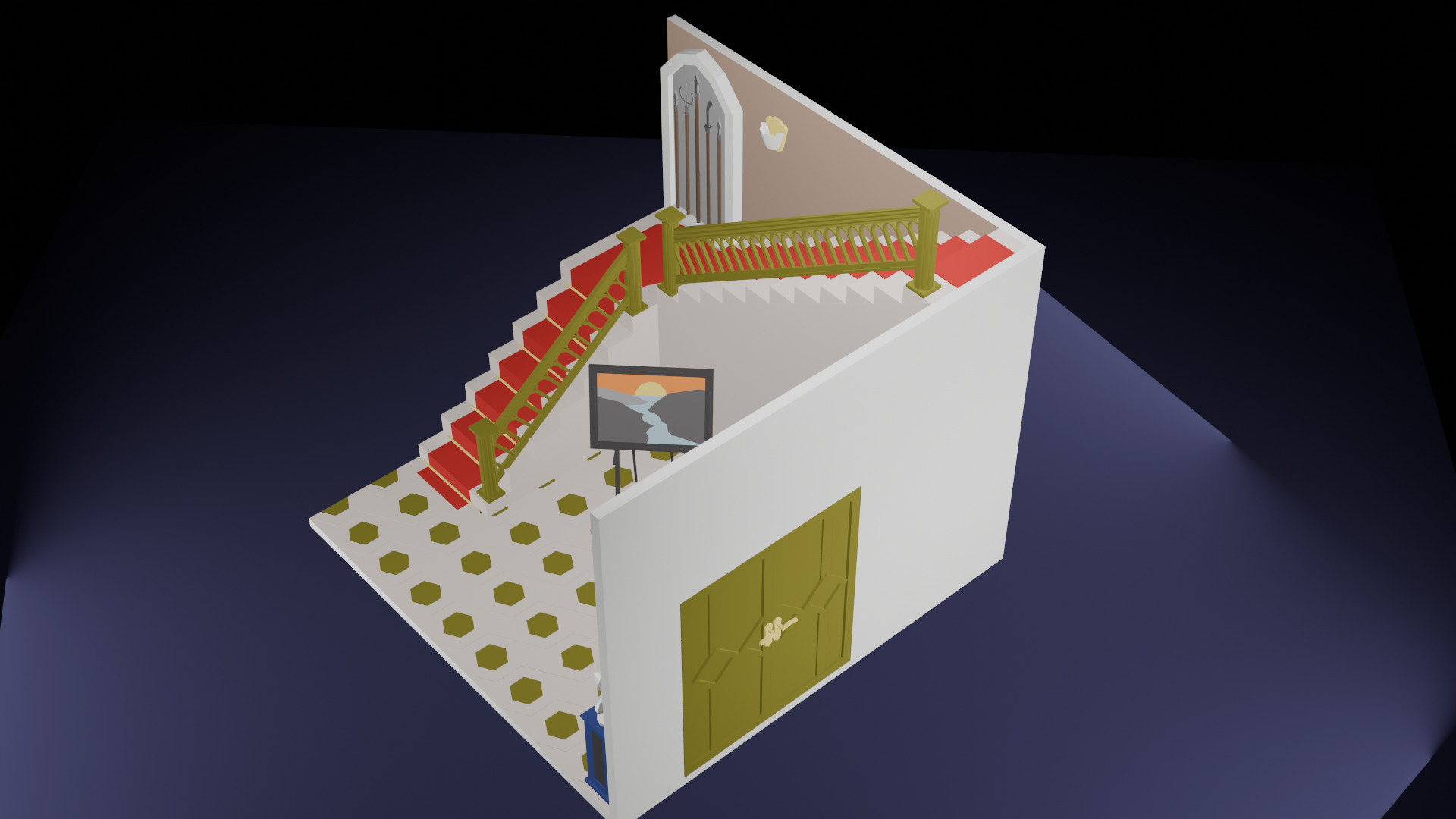 Low-Poly Grand Entrance Hallway Scene 3D Model for Architectural Low-poly 3D model_3