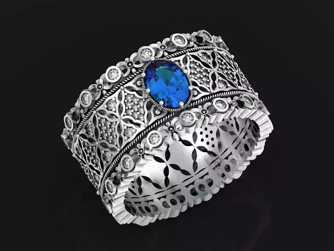 Art Deco Style wedding Ring  oval stone 1501