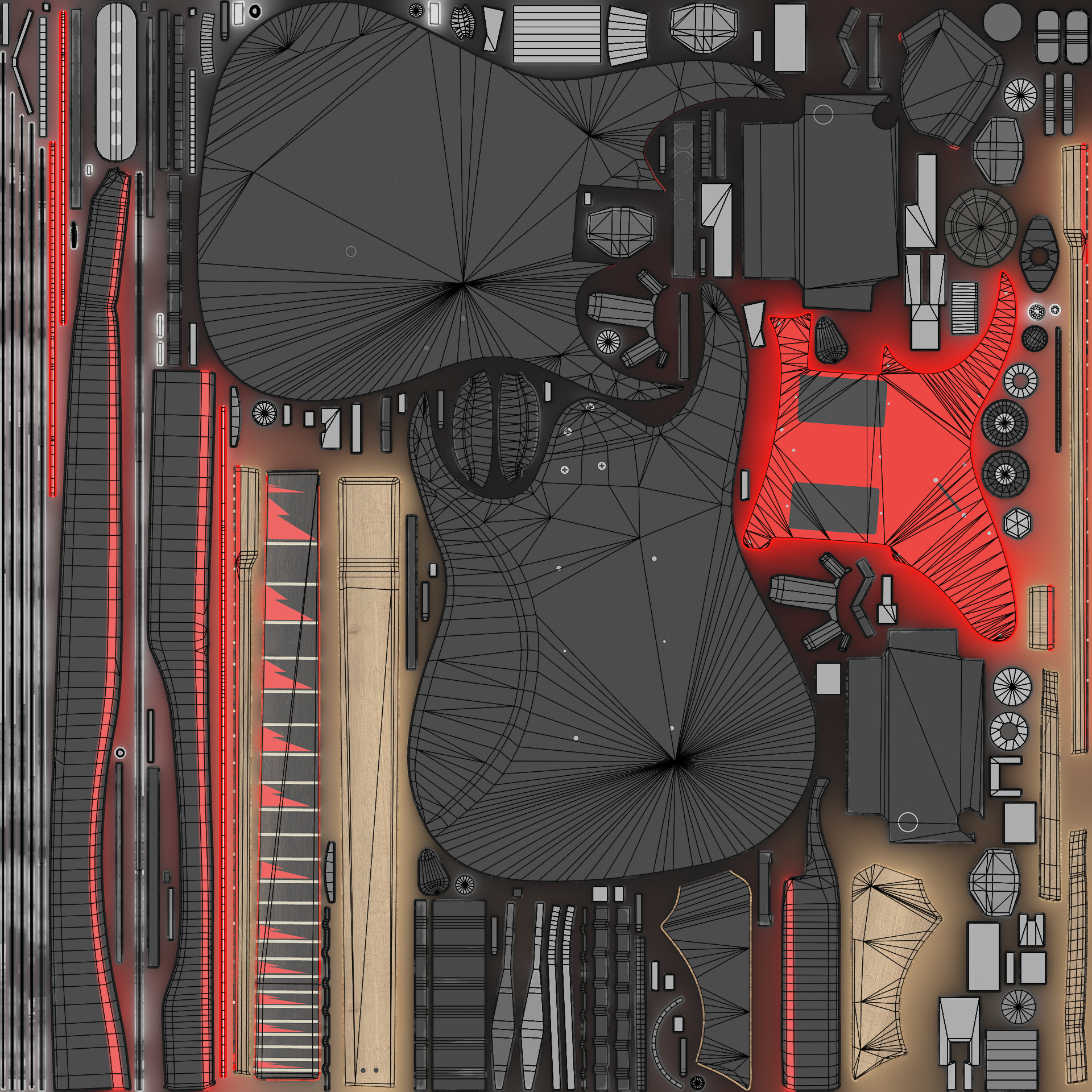 Electric Guitar in Custom Style Low-poly 3D model_16