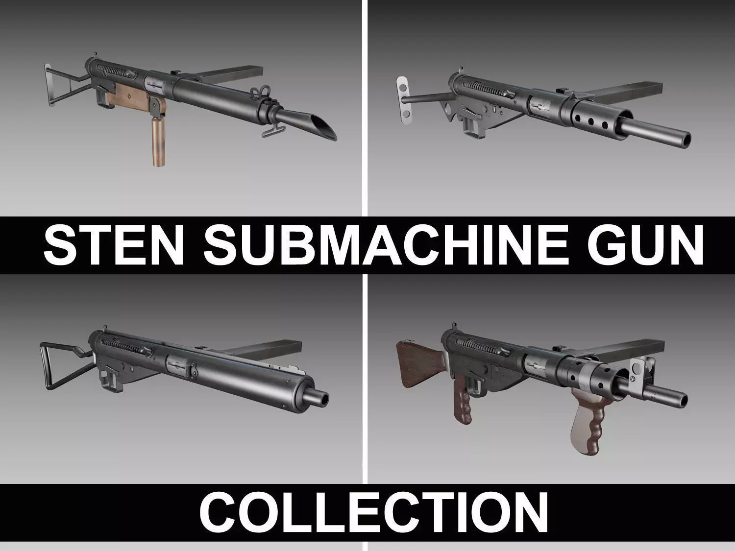 STEN Submachine gun - Collection 3D model_0