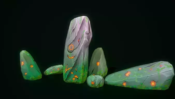 Modular Asset Pack of Rune Stones with Glowing Cracks