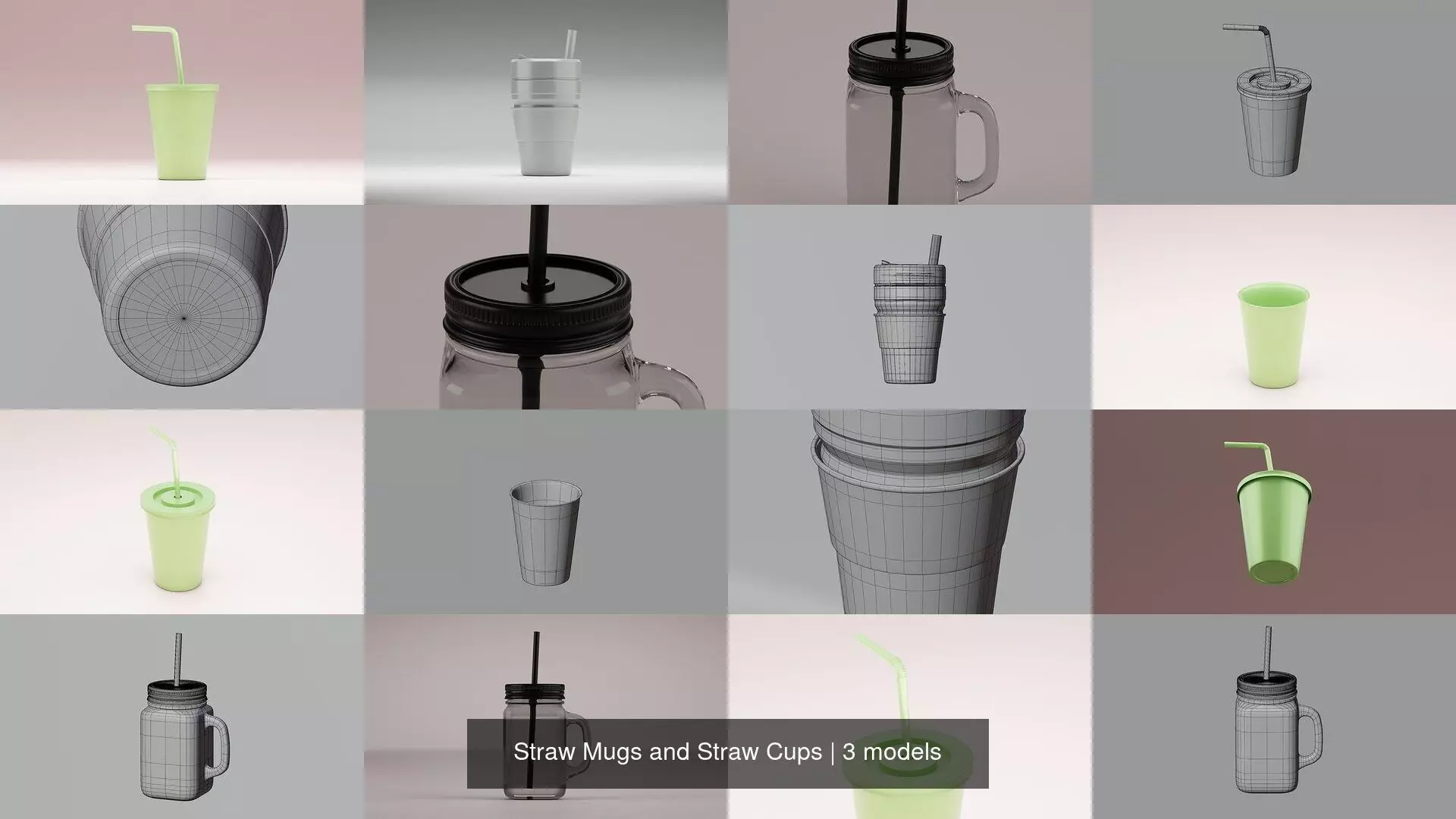 Straw Mugs and Straw Cups 3D Model Collection_1