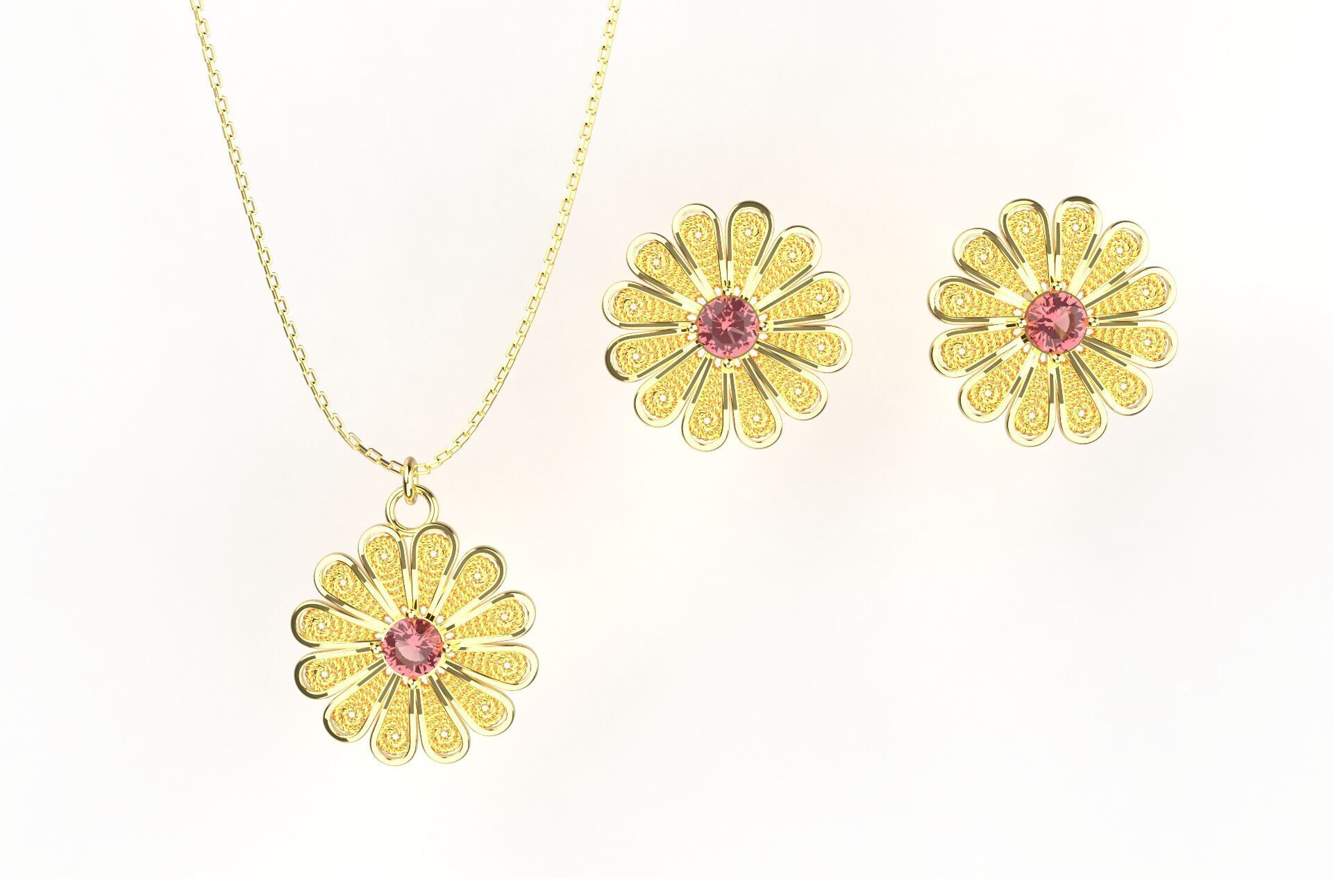 Filigree Flower Stud and Pendant 5 Daisy with stone 3D print model_5