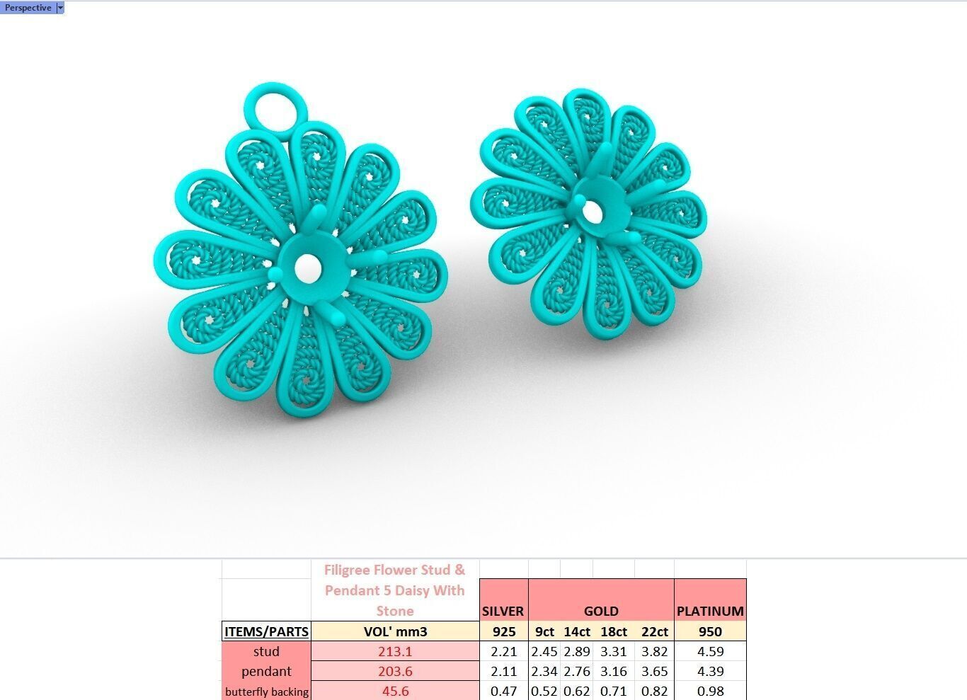 Filigree Flower Stud and Pendant 5 Daisy with stone 3D print model_19