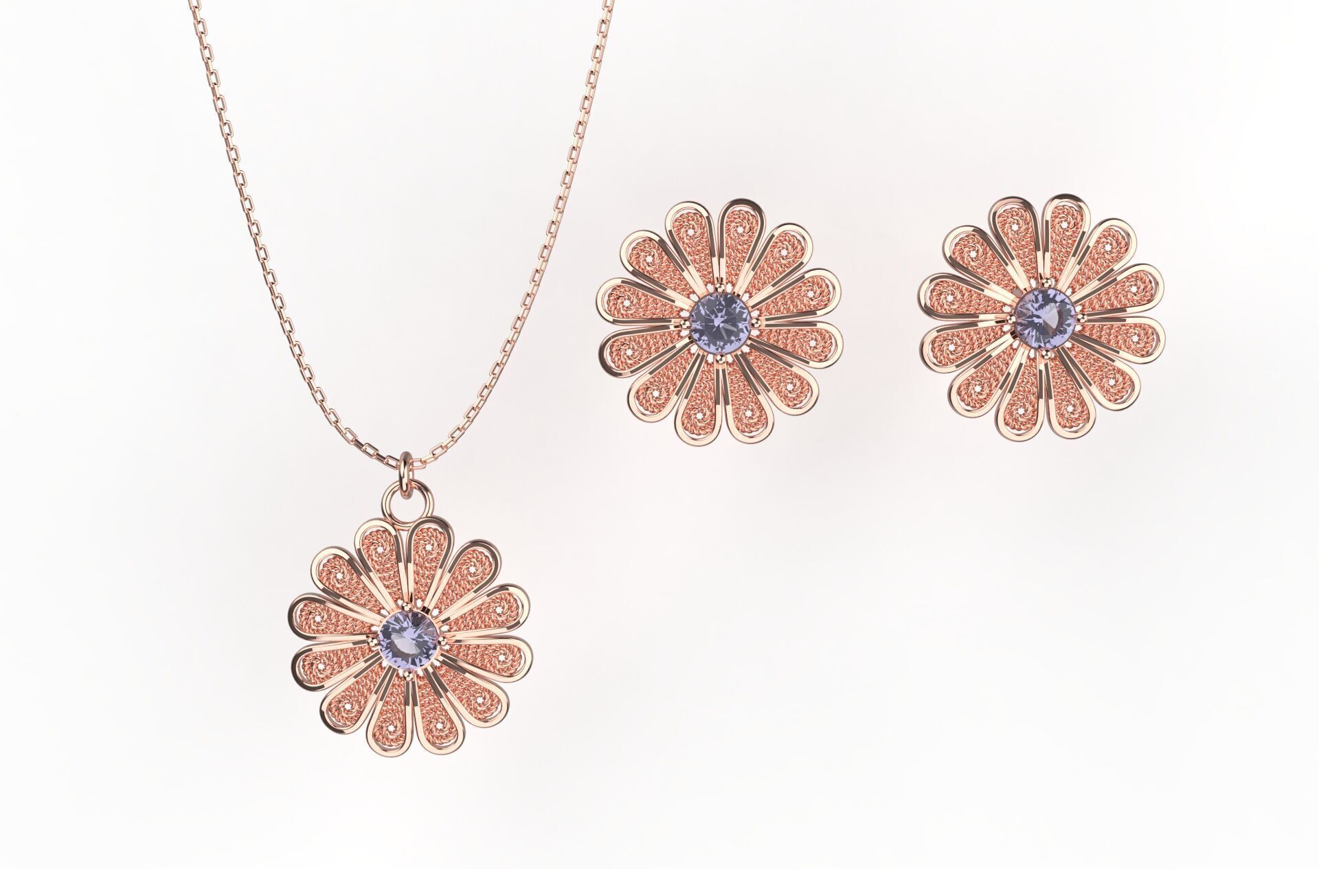 Filigree Flower Stud and Pendant 5 Daisy with stone 3D print model_9
