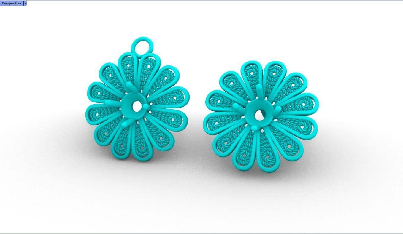 Filigree Flower Stud and Pendant 5 Daisy with stone 3D print model_21
