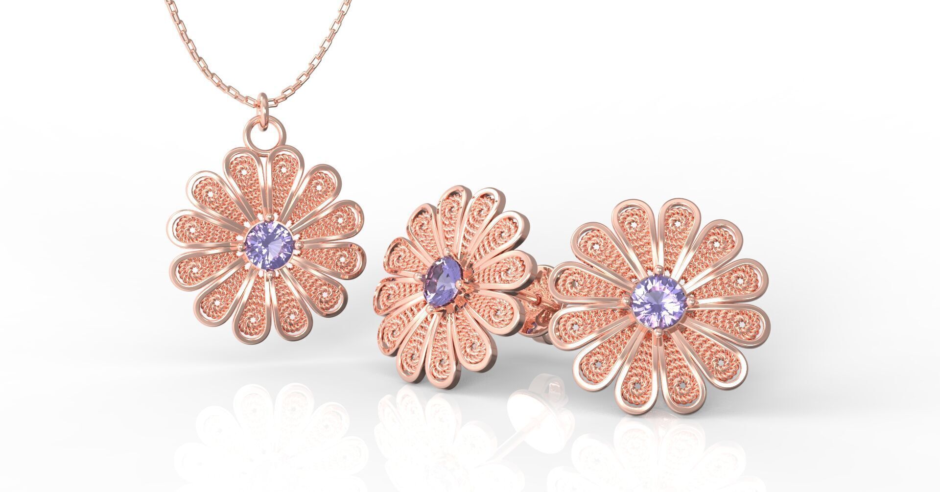 Filigree Flower Stud and Pendant 5 Daisy with stone 3D print model_8