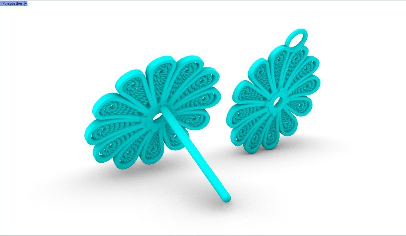 Filigree Flower Stud and Pendant 5 Daisy with stone 3D print model_20