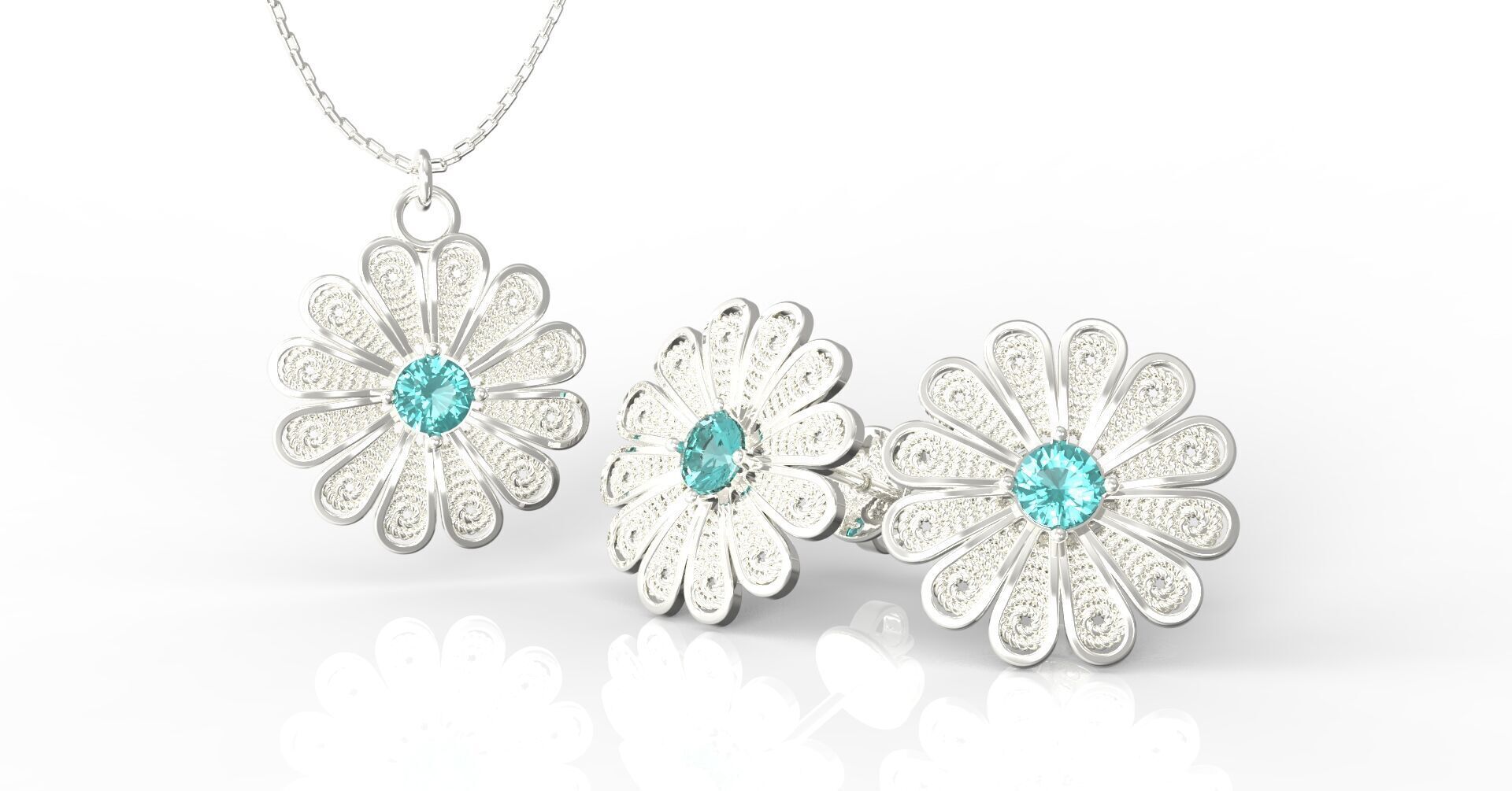Filigree Flower Stud and Pendant 5 Daisy with stone 3D print model_6