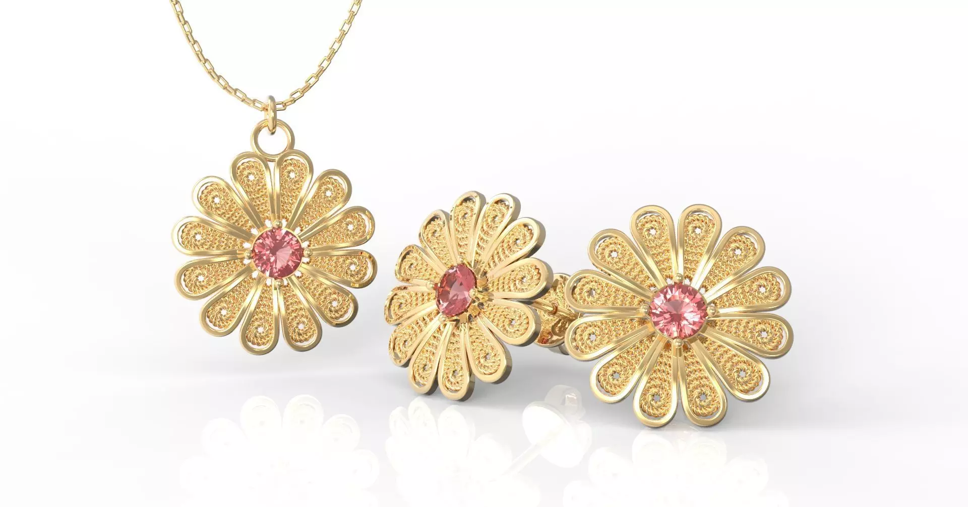 Filigree Flower Stud and Pendant 5 Daisy with stone 3D print model_0