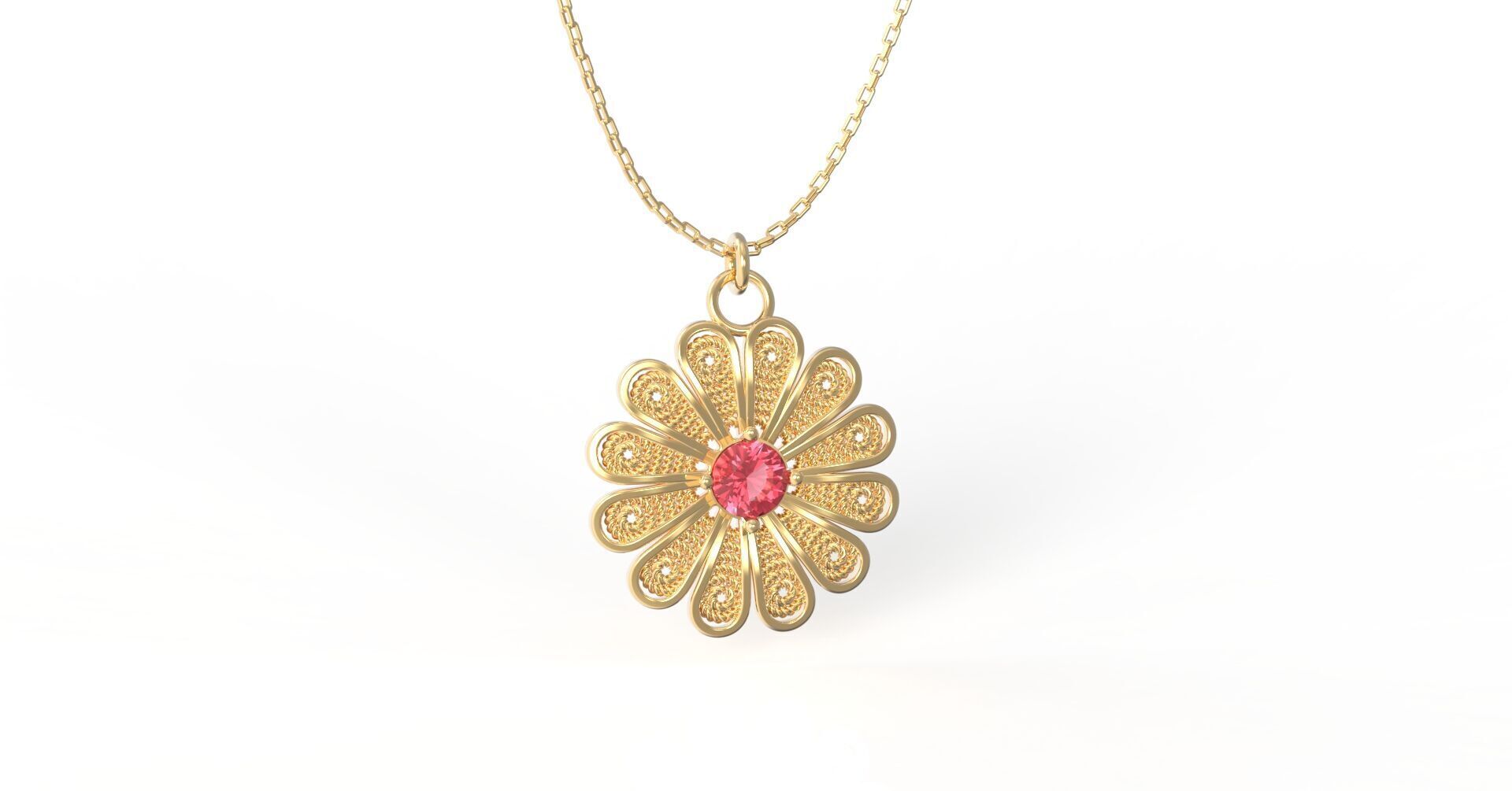Filigree Flower Stud and Pendant 5 Daisy with stone 3D print model_3
