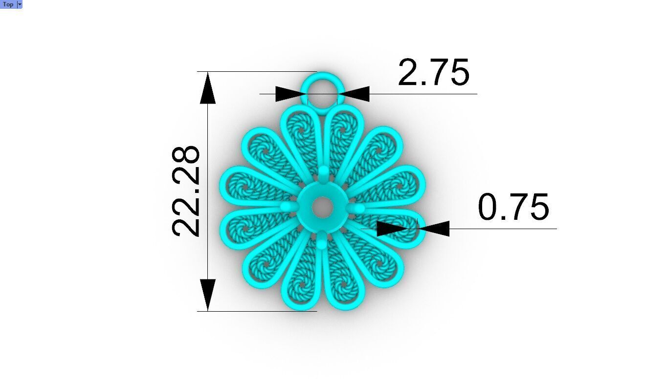 Filigree Flower Stud and Pendant 5 Daisy with stone 3D print model_16