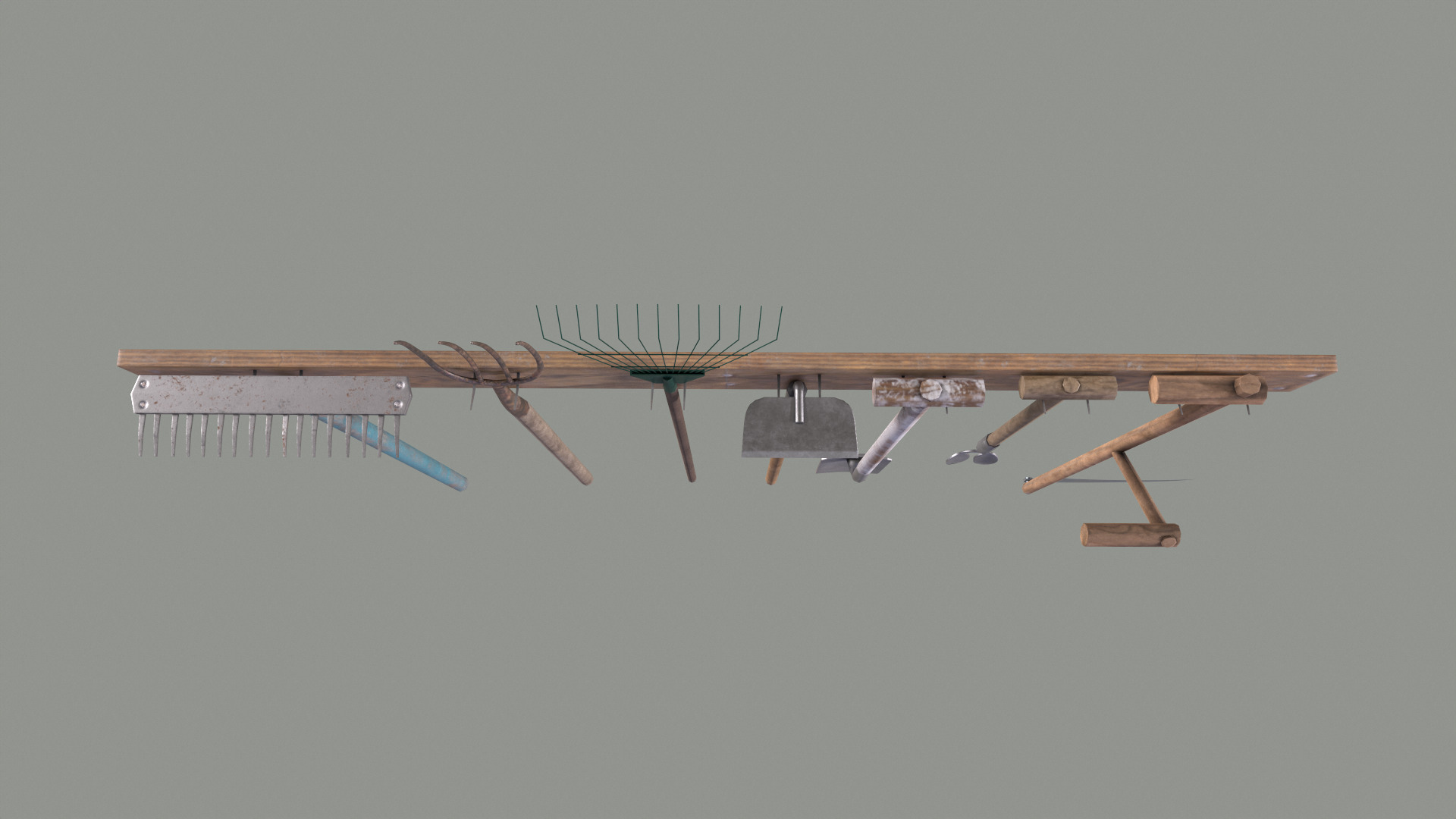 Tool Rack with Garden Tools Low-poly 3D model_15