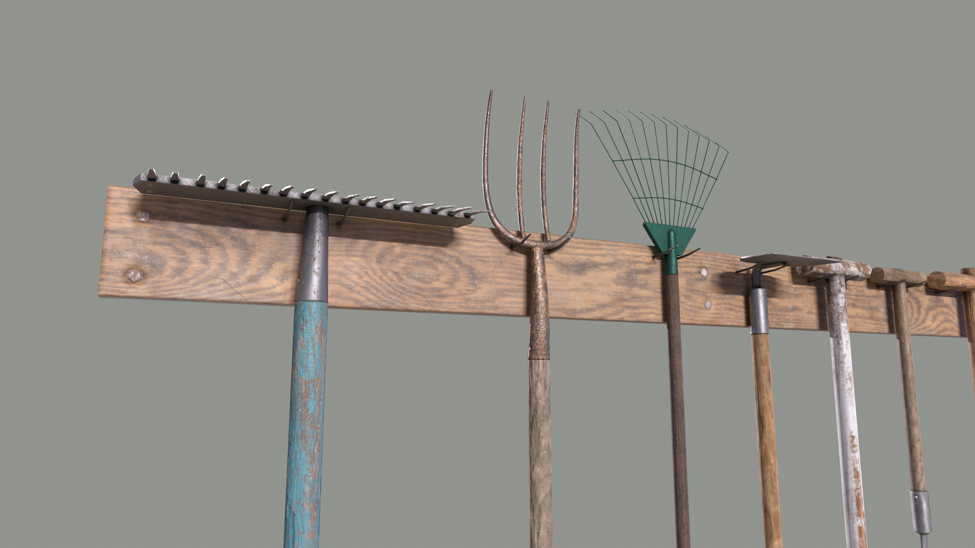Tool Rack with Garden Tools Low-poly 3D model_13