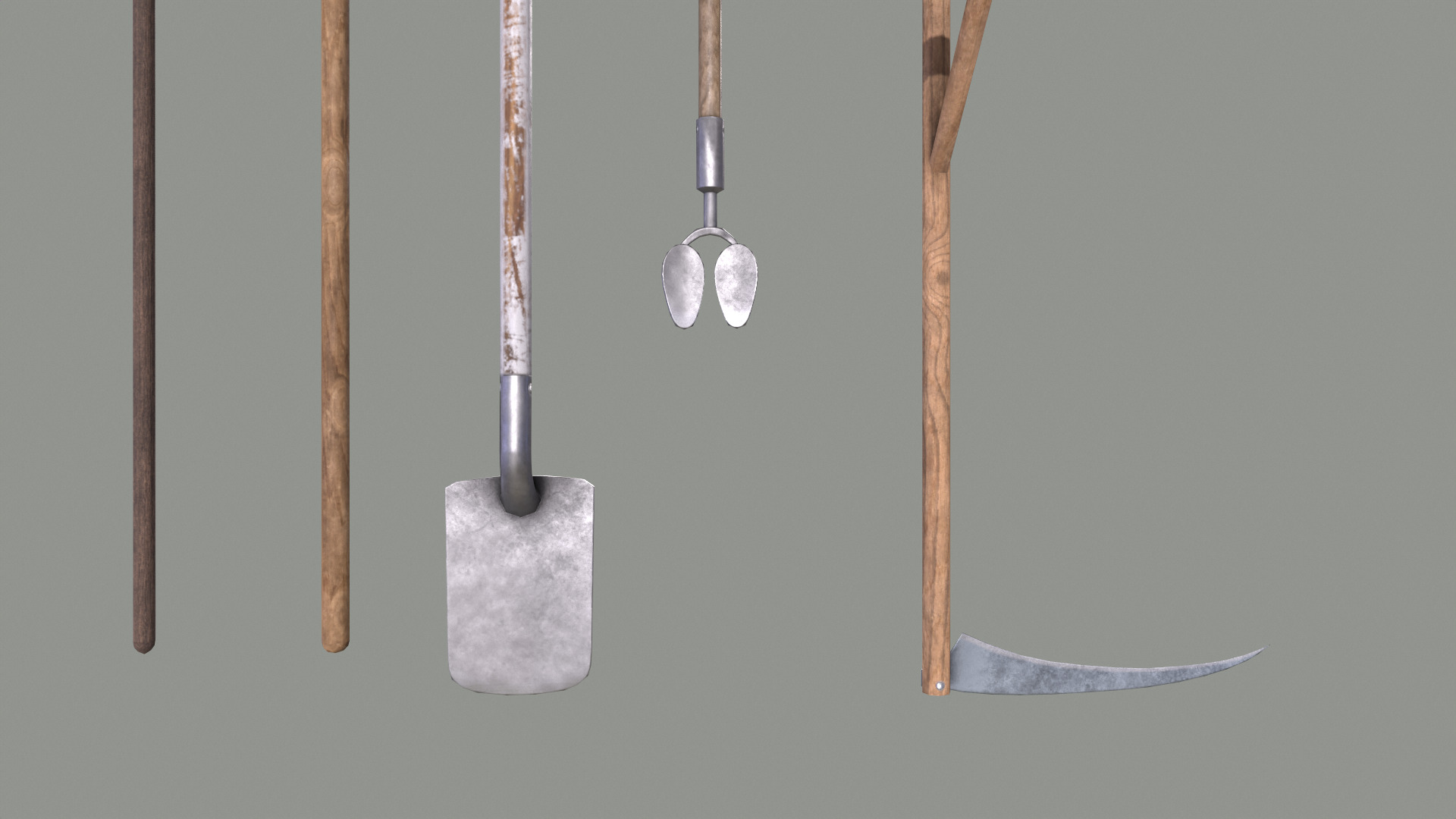 Tool Rack with Garden Tools Low-poly 3D model_14