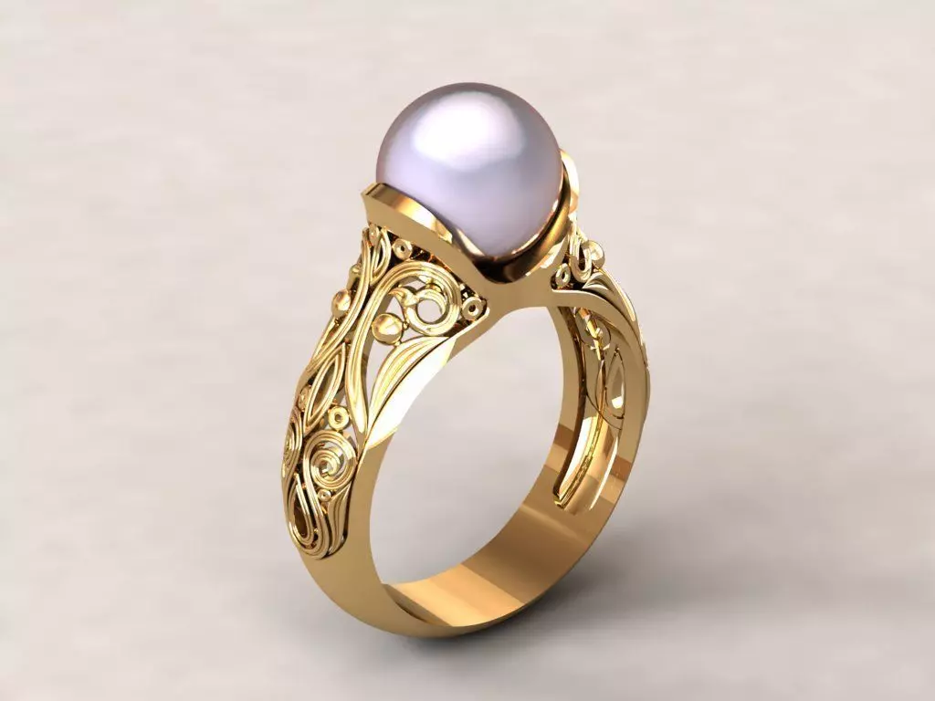Gold Pearl Ring 3D print model_0