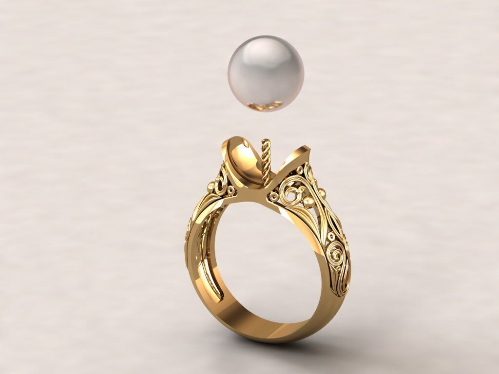Gold Pearl Ring 3D print model_3