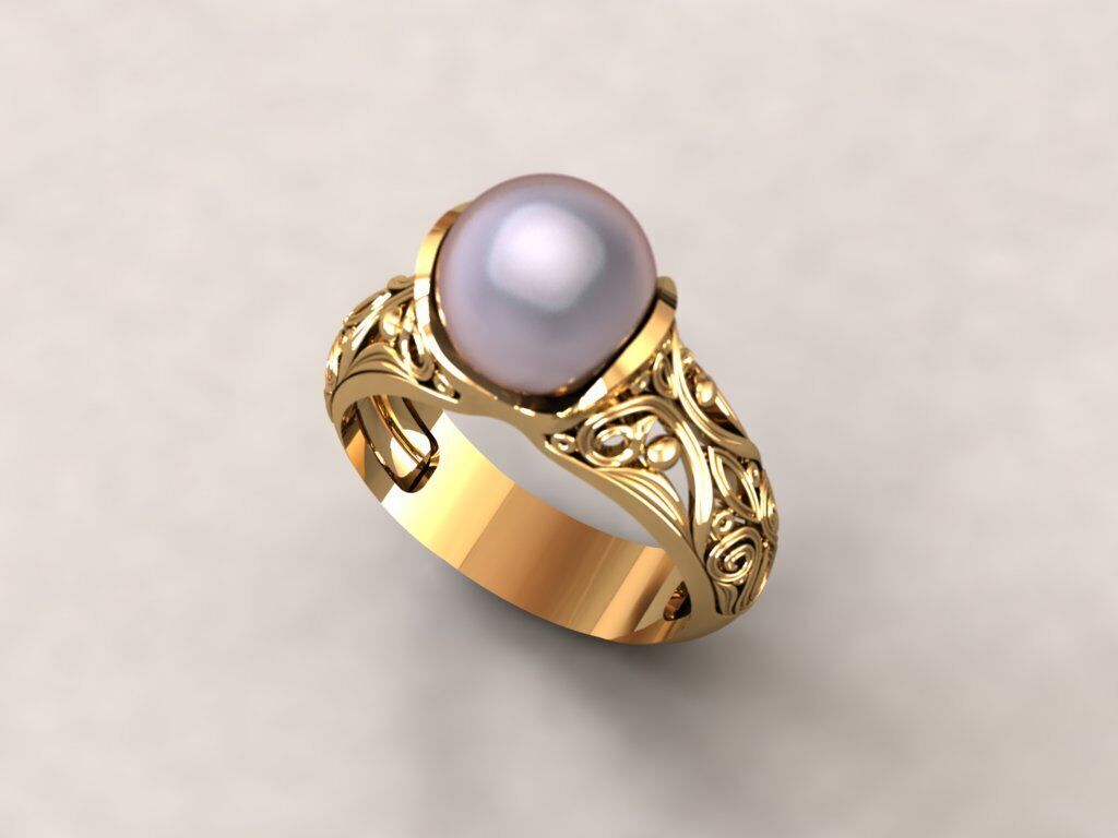 Gold Pearl Ring 3D print model_6
