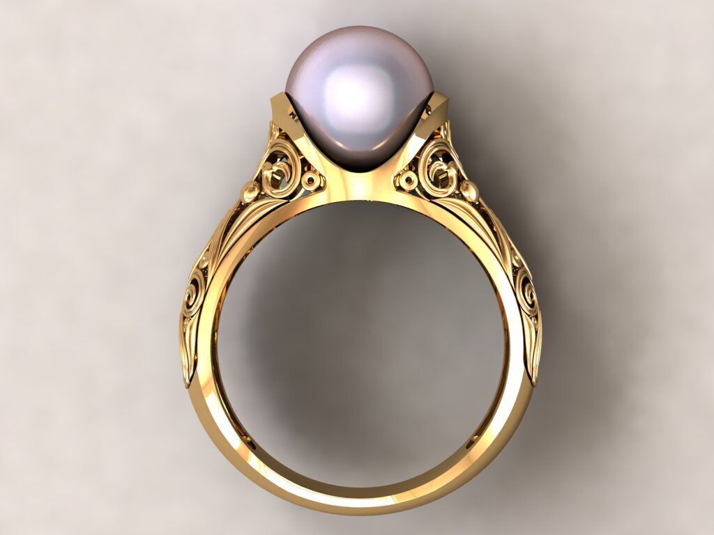 Gold Pearl Ring 3D print model_5