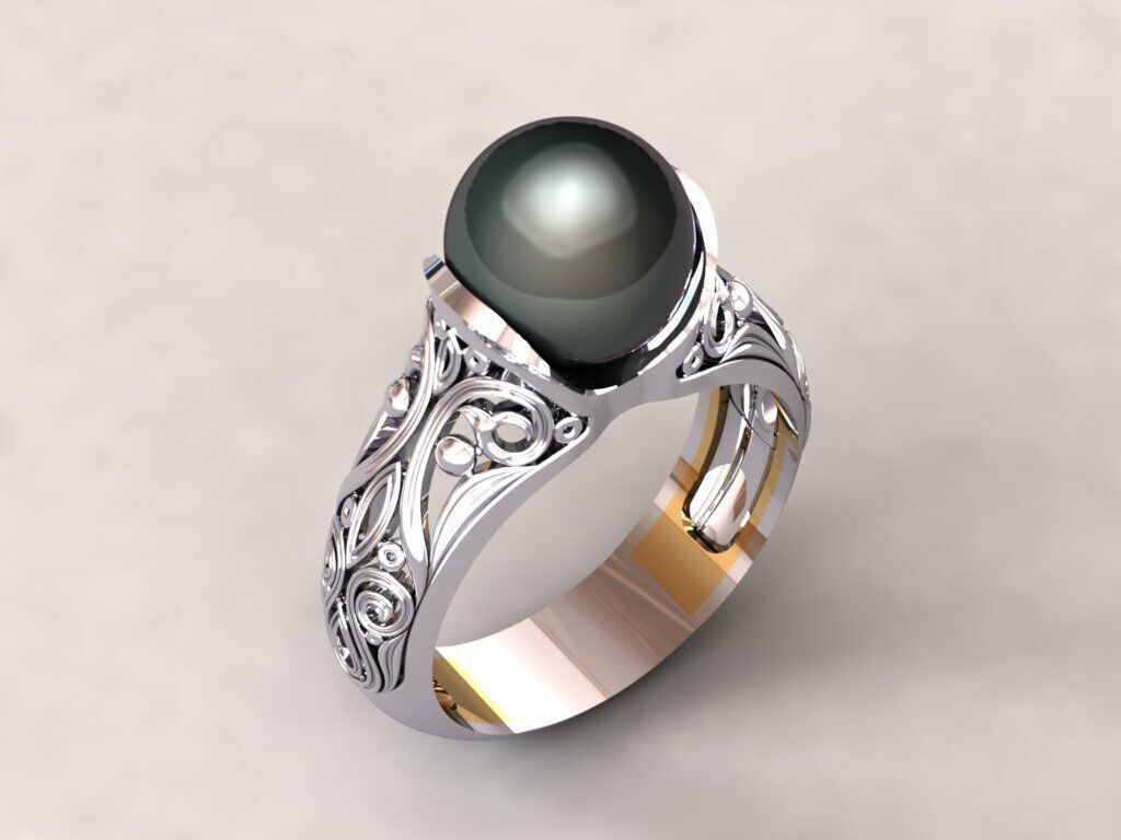 Gold Pearl Ring 3D print model_7