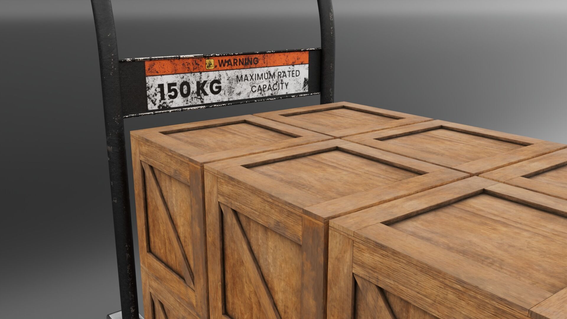 Hand Truck with Wooden Boxes Low-poly 3D model_5