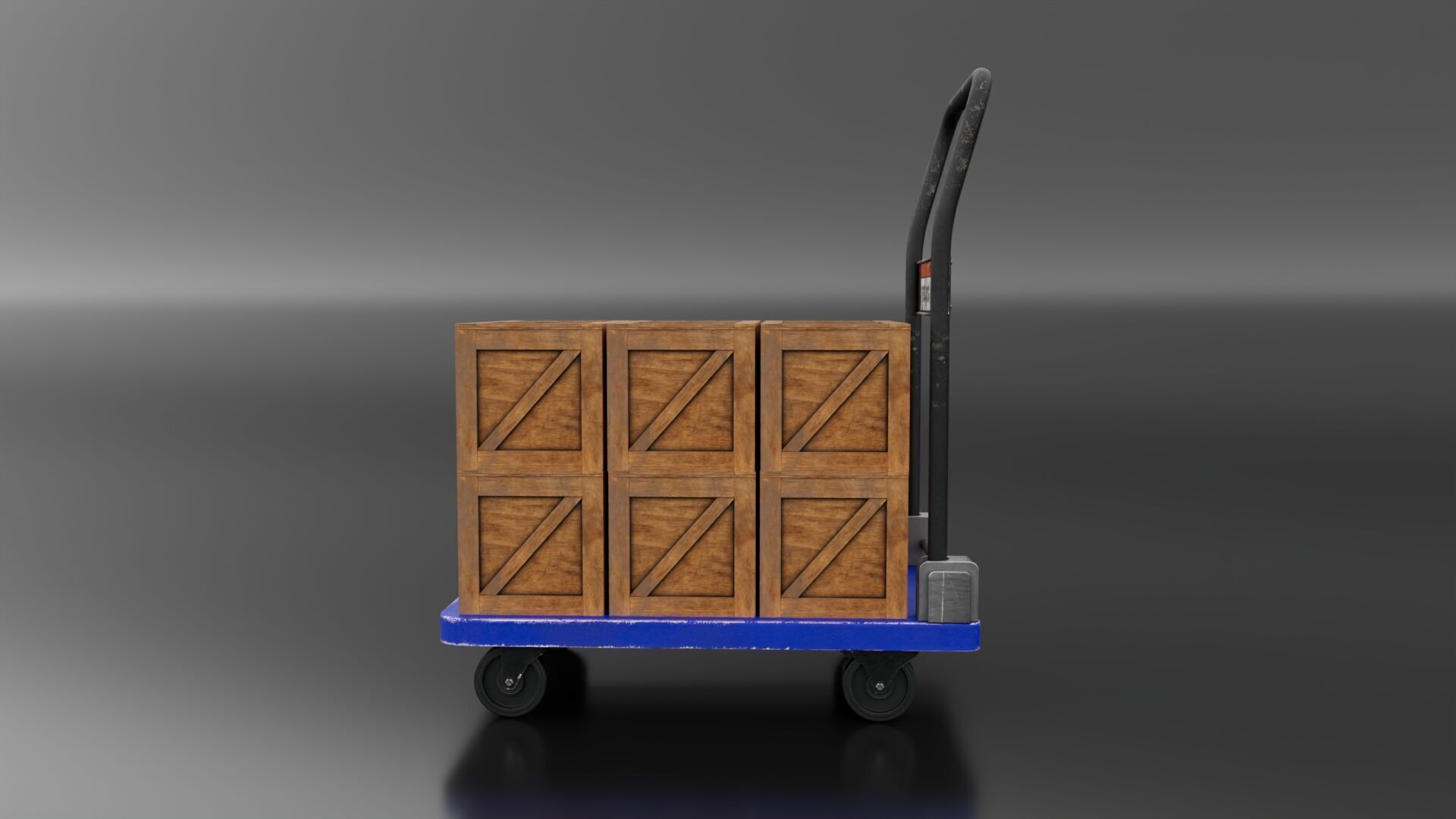 Hand Truck with Wooden Boxes Low-poly 3D model_3