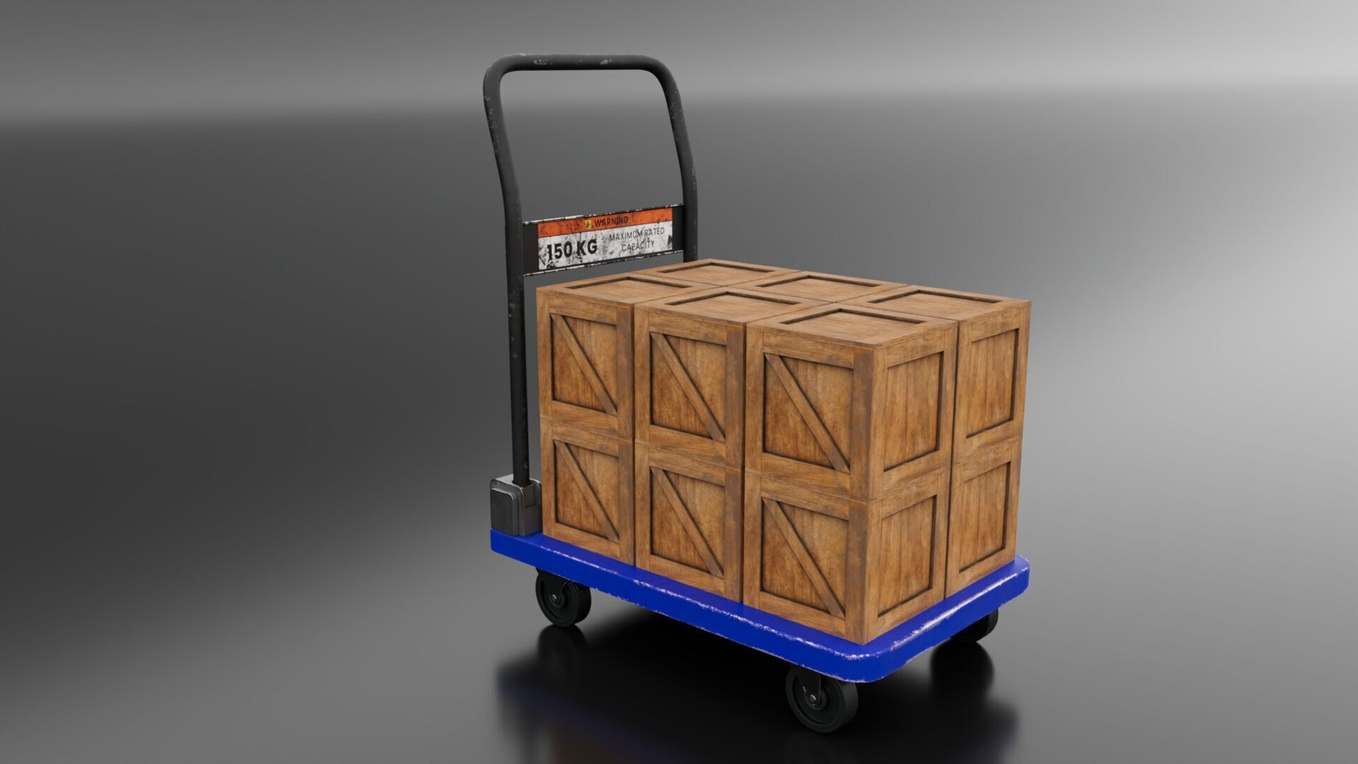 Hand Truck with Wooden Boxes Low-poly 3D model_1
