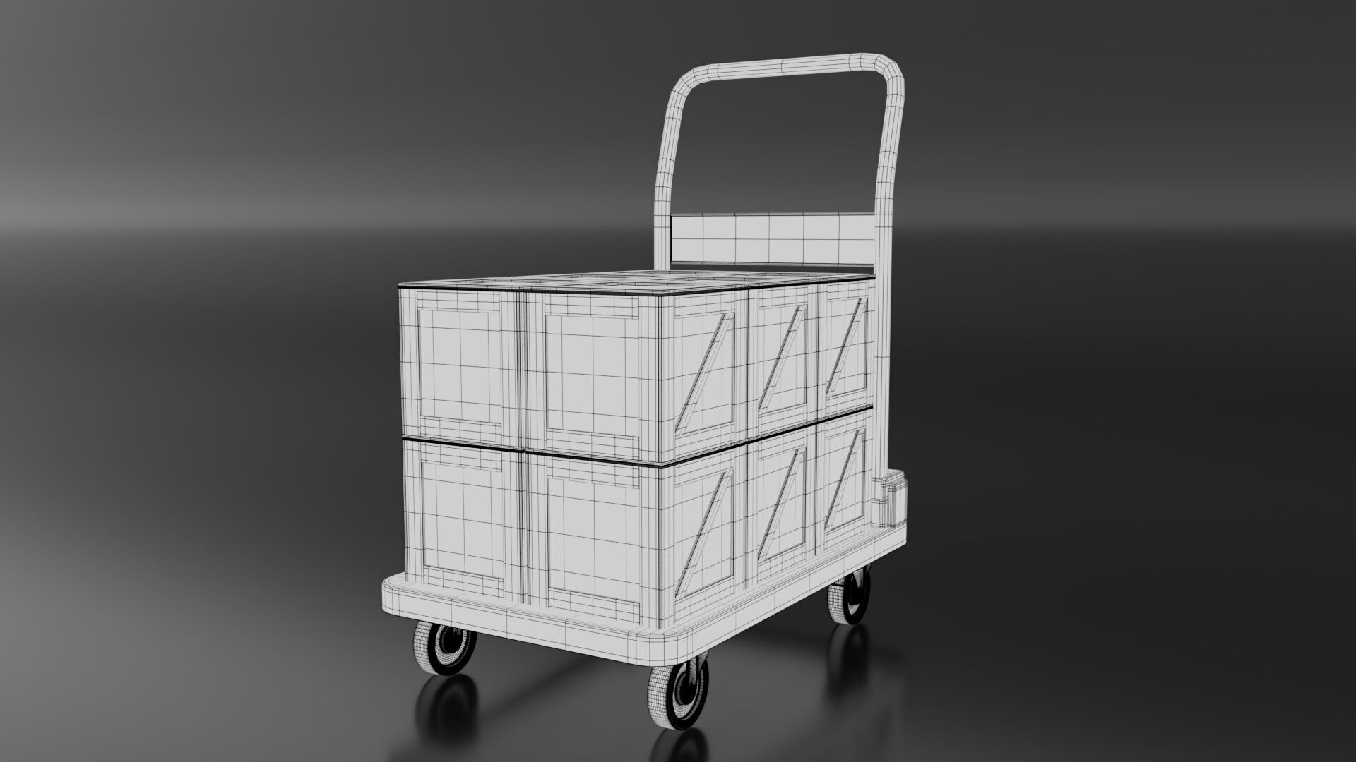 Hand Truck with Wooden Boxes Low-poly 3D model_6