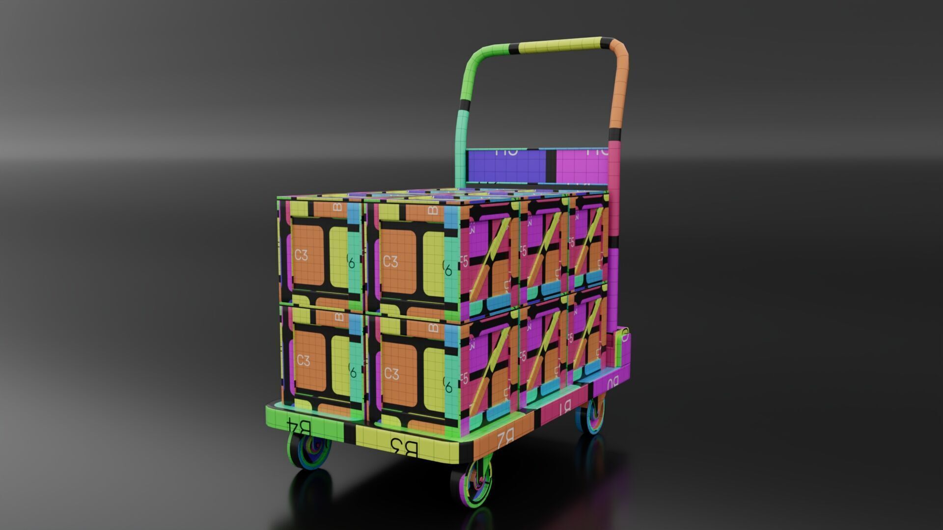 Hand Truck with Wooden Boxes Low-poly 3D model_7