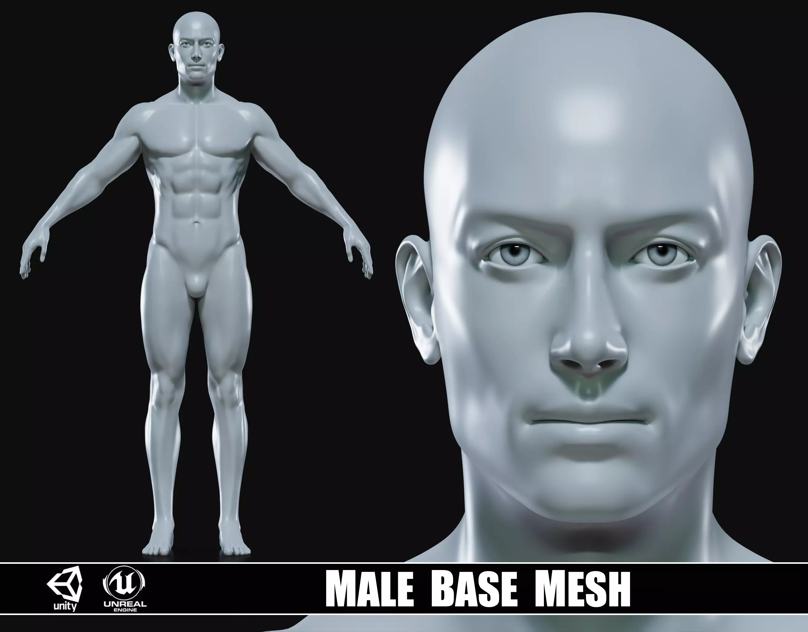 Realistic Athletic Man Body Base Mesh Low-poly 3D model_0