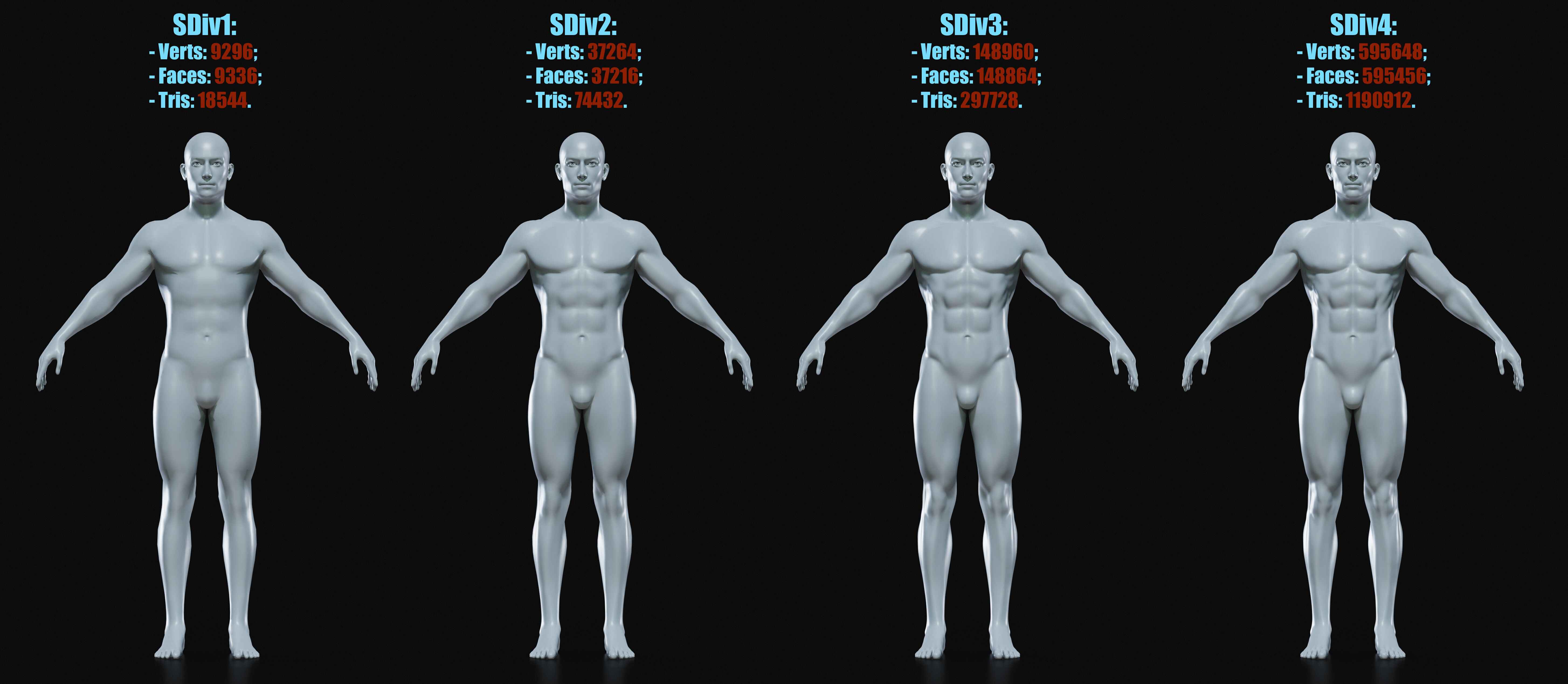 Realistic Athletic Man Body Base Mesh Low-poly 3D model_10