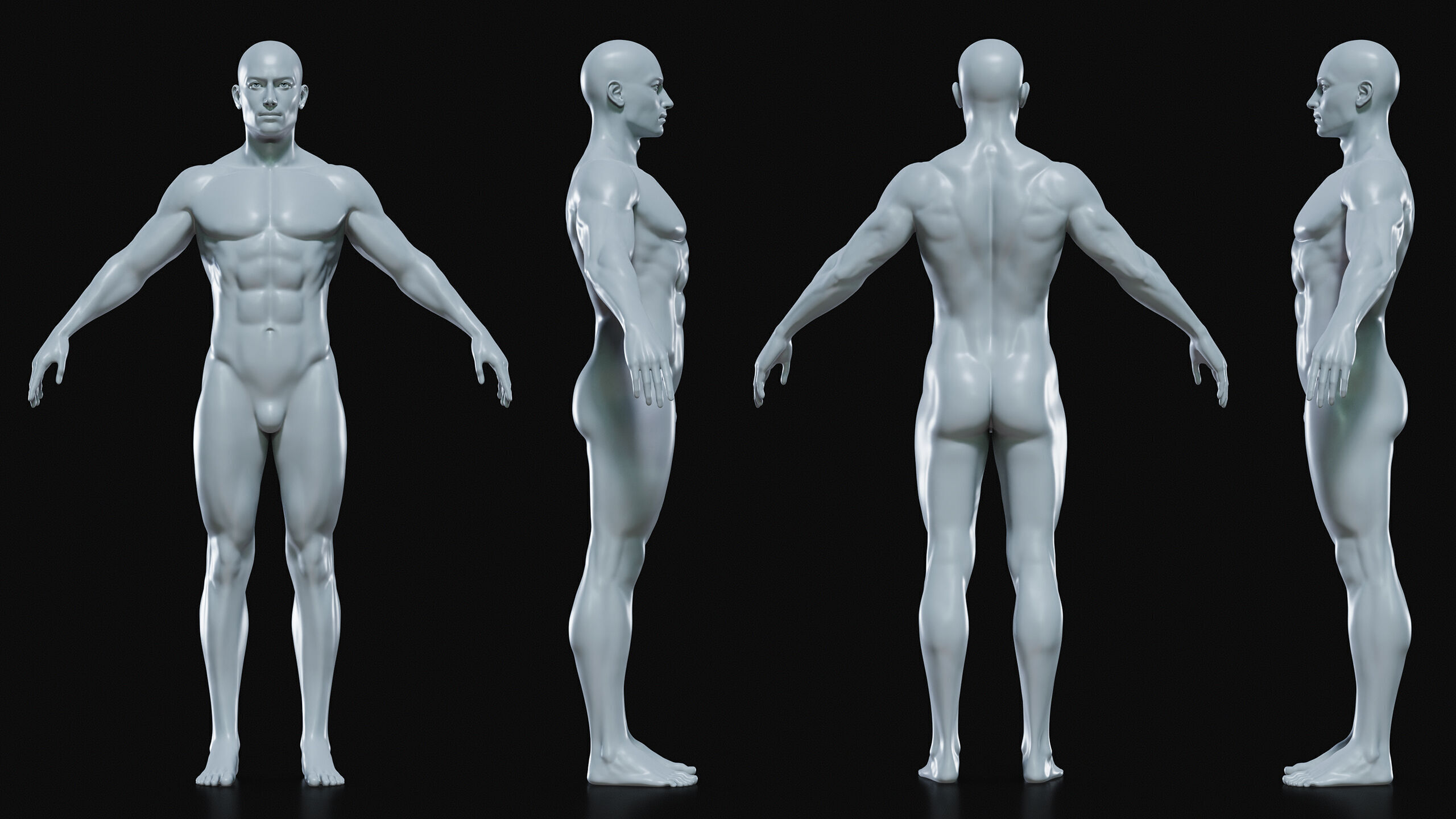 Realistic Athletic Man Body Base Mesh Low-poly 3D model_4