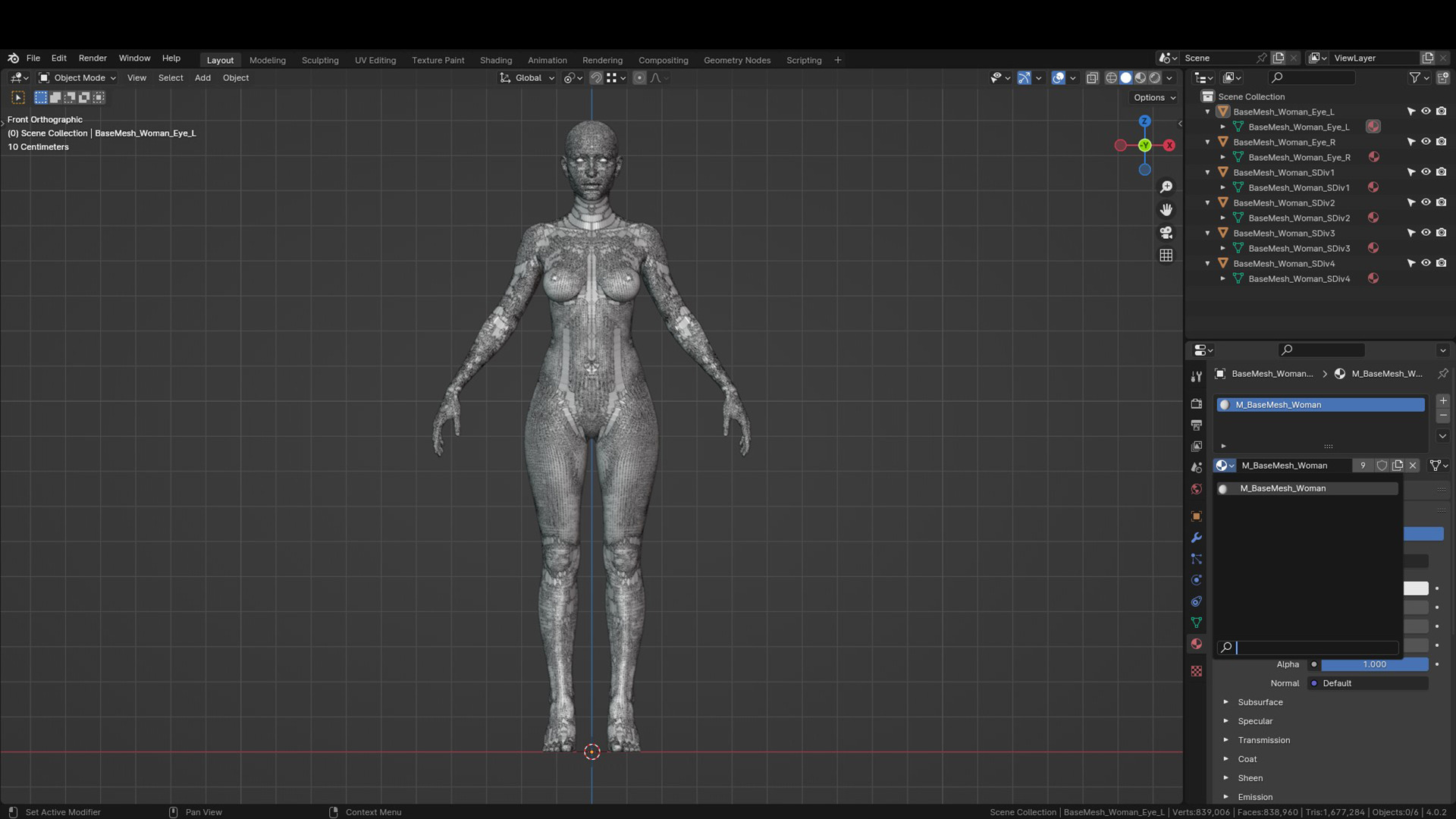 Realistic Female Body Base Mesh Low-poly 3D model_16