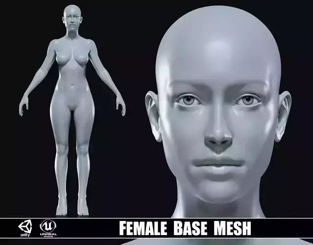 Realistic Female Body Base Mesh Low-poly 3D model