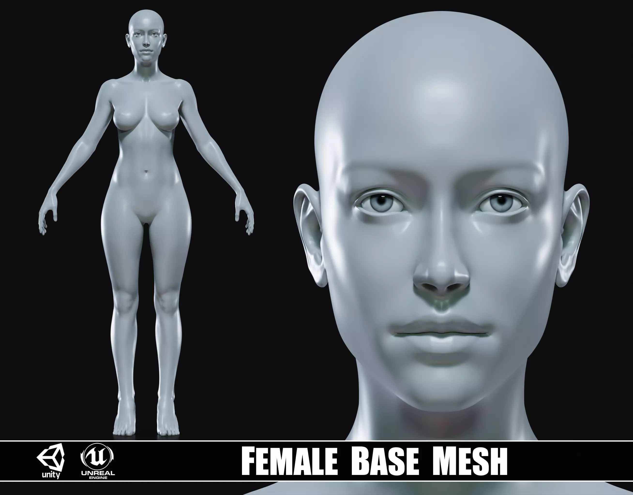 Realistic Female Body Base Mesh Low-poly 3D model_0