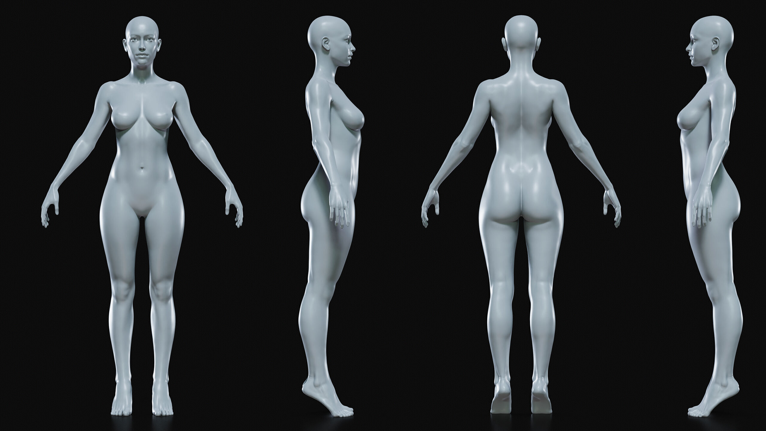 Realistic Female Body Base Mesh Low-poly 3D model_4