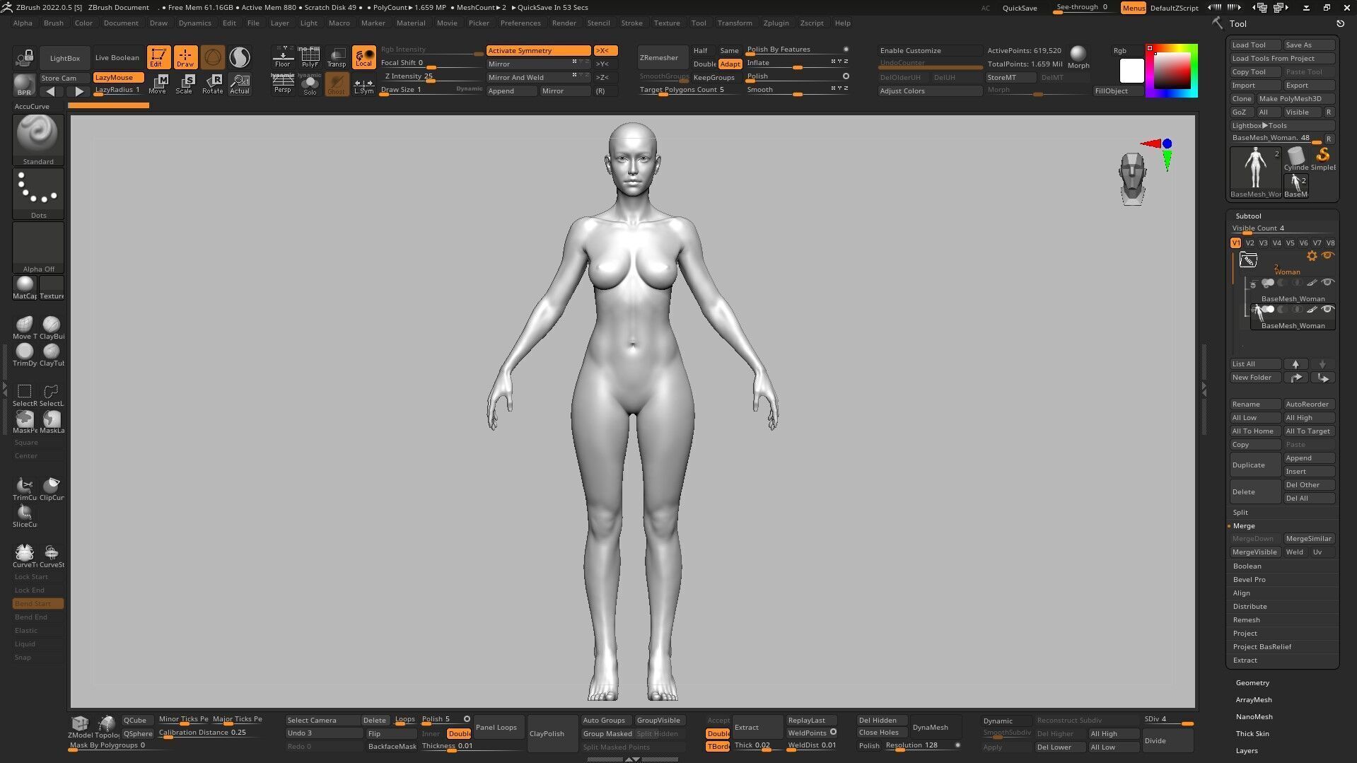 Realistic Female Body Base Mesh Low-poly 3D model_17