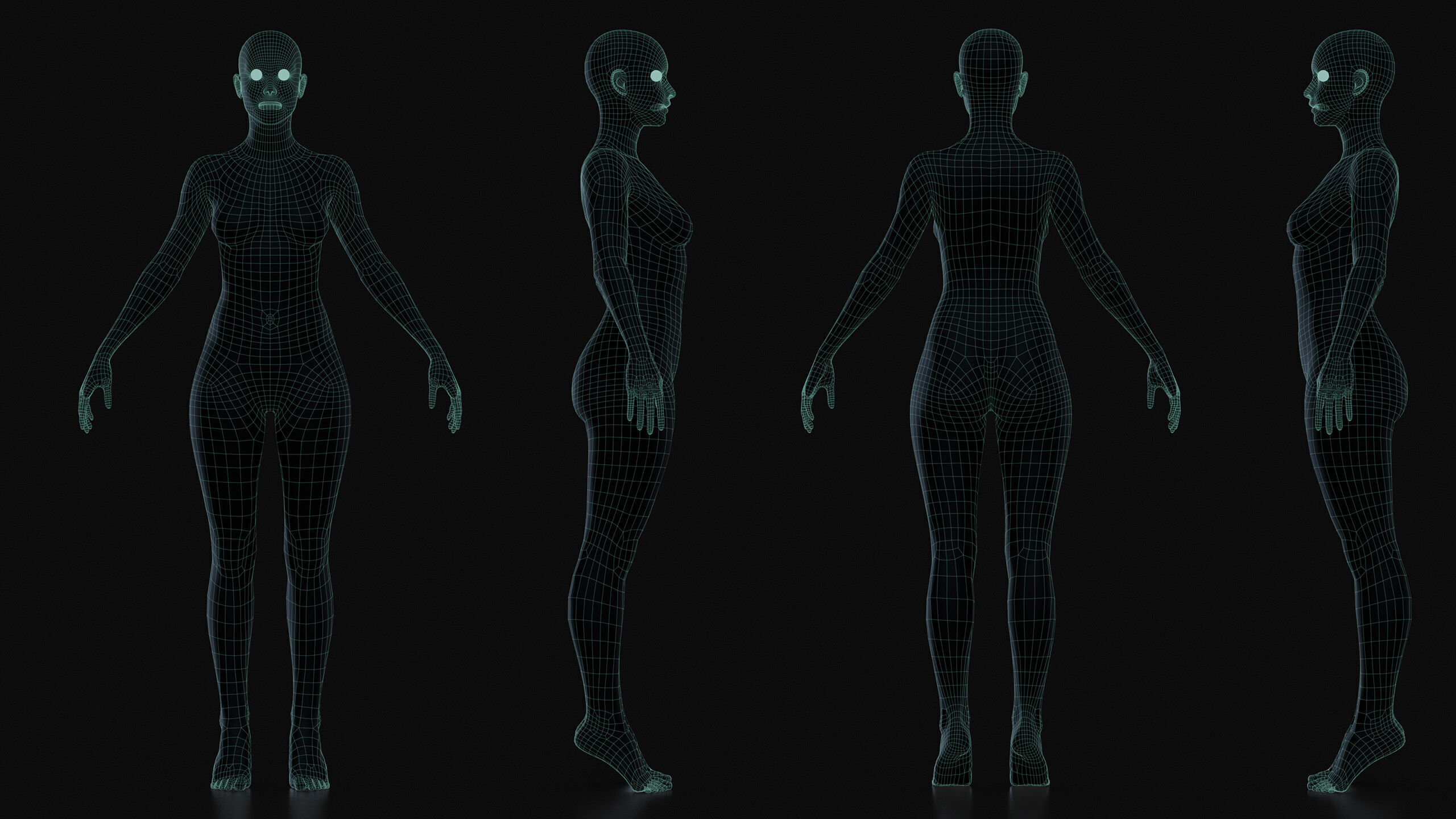 Realistic Female Body Base Mesh Low-poly 3D model_5