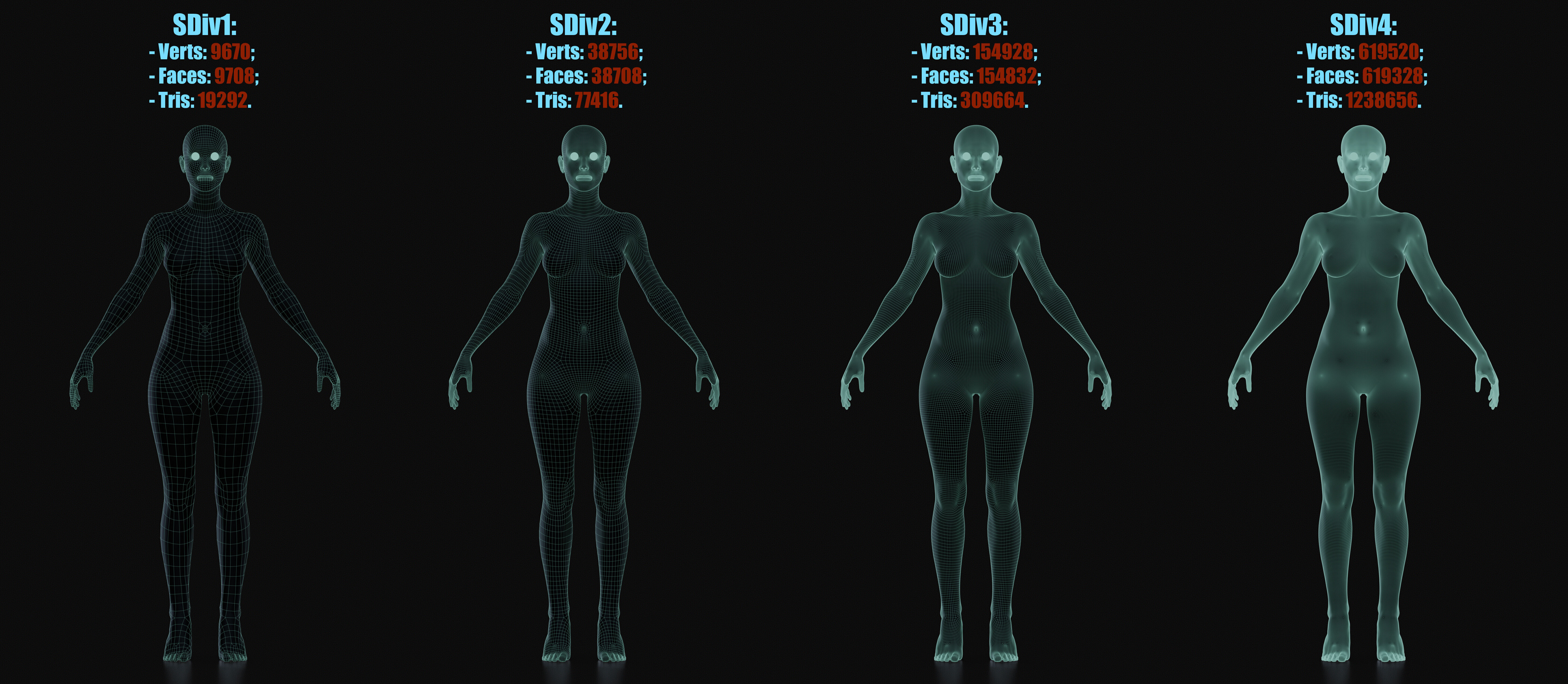 Realistic Female Body Base Mesh Low-poly 3D model_11