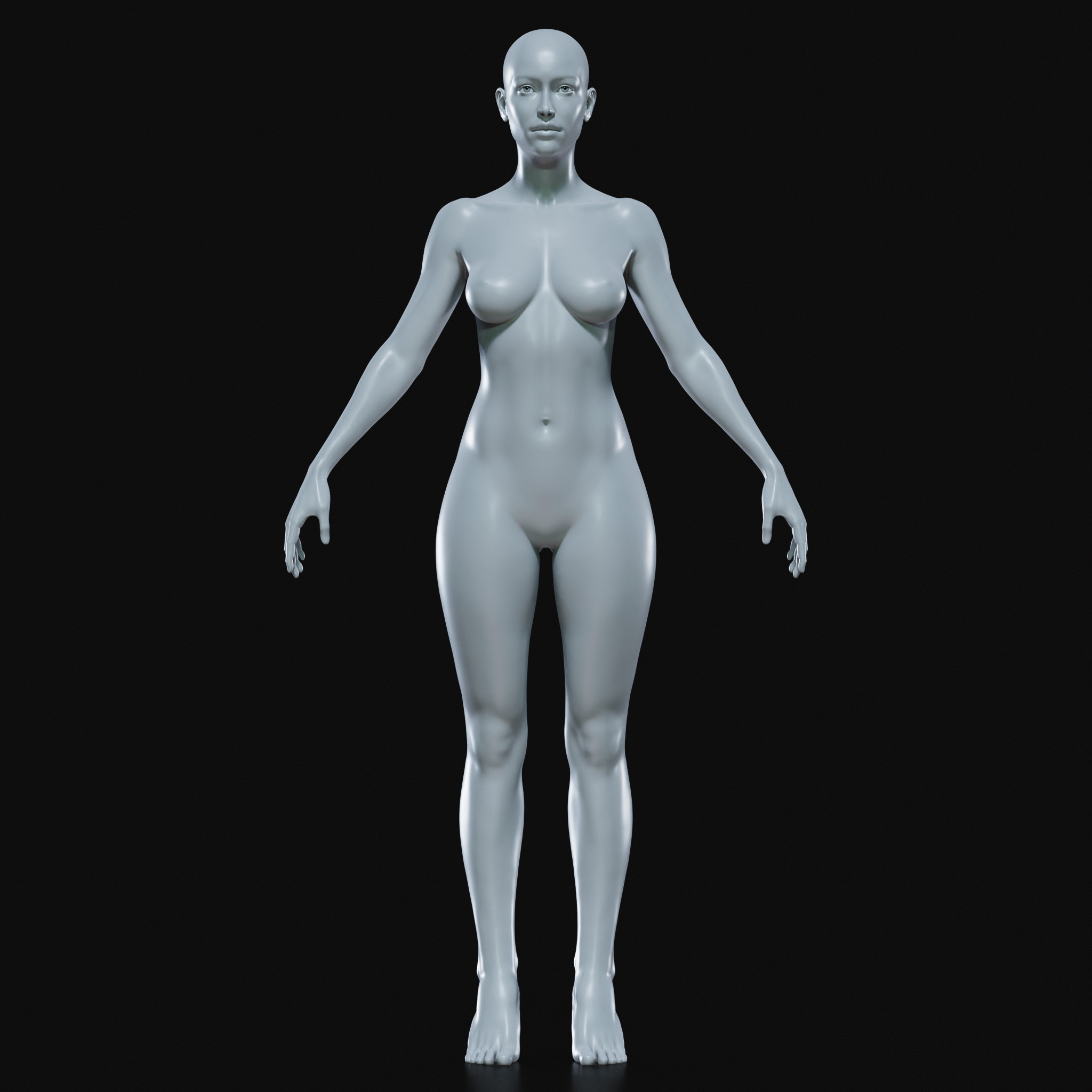 Realistic Female Body Base Mesh Low-poly 3D model_3