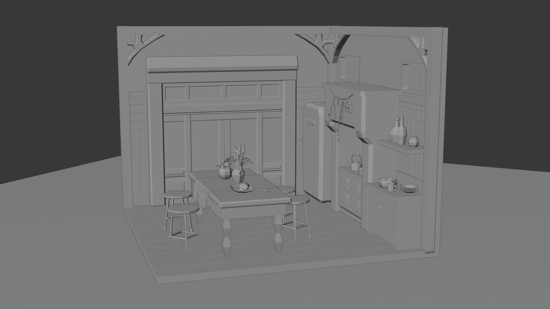 Low-Poly Cozy Kitchen Interior Scene 3D Model 3D model_8