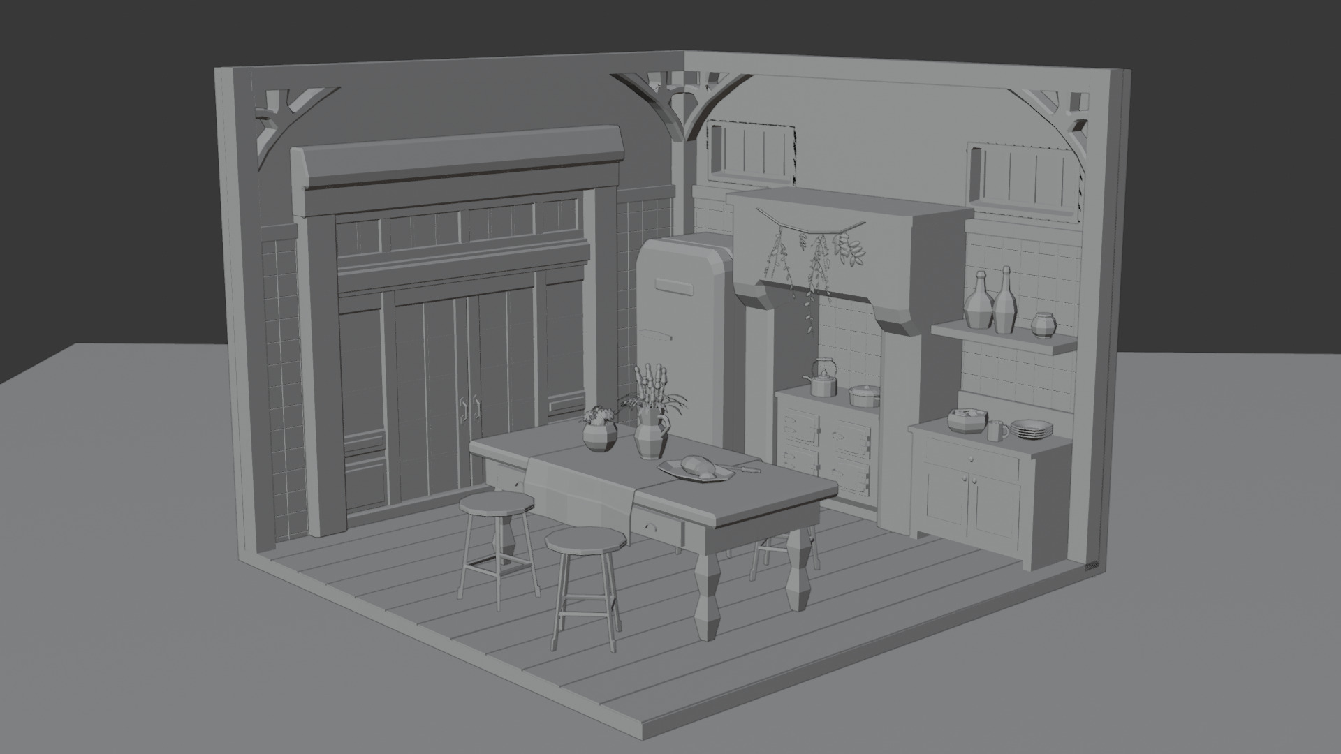 Low-Poly Cozy Kitchen Interior Scene 3D Model 3D model_7