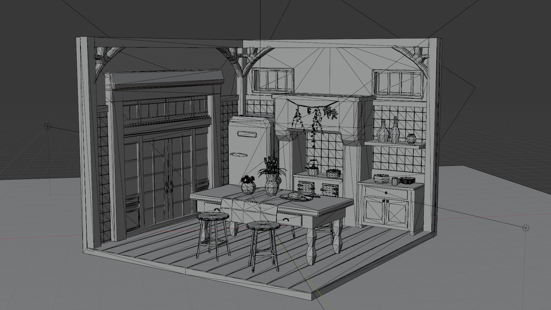 Low-Poly Cozy Kitchen Interior Scene 3D Model 3D model_1