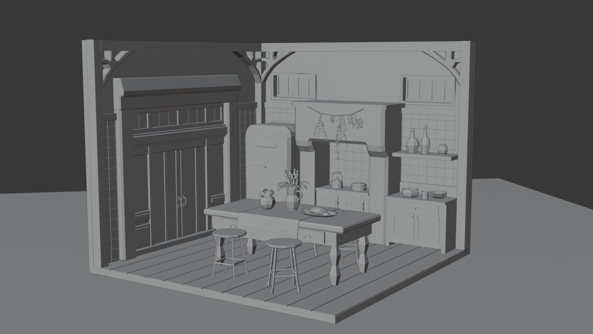 Low-Poly Cozy Kitchen Interior Scene 3D Model 3D model_9