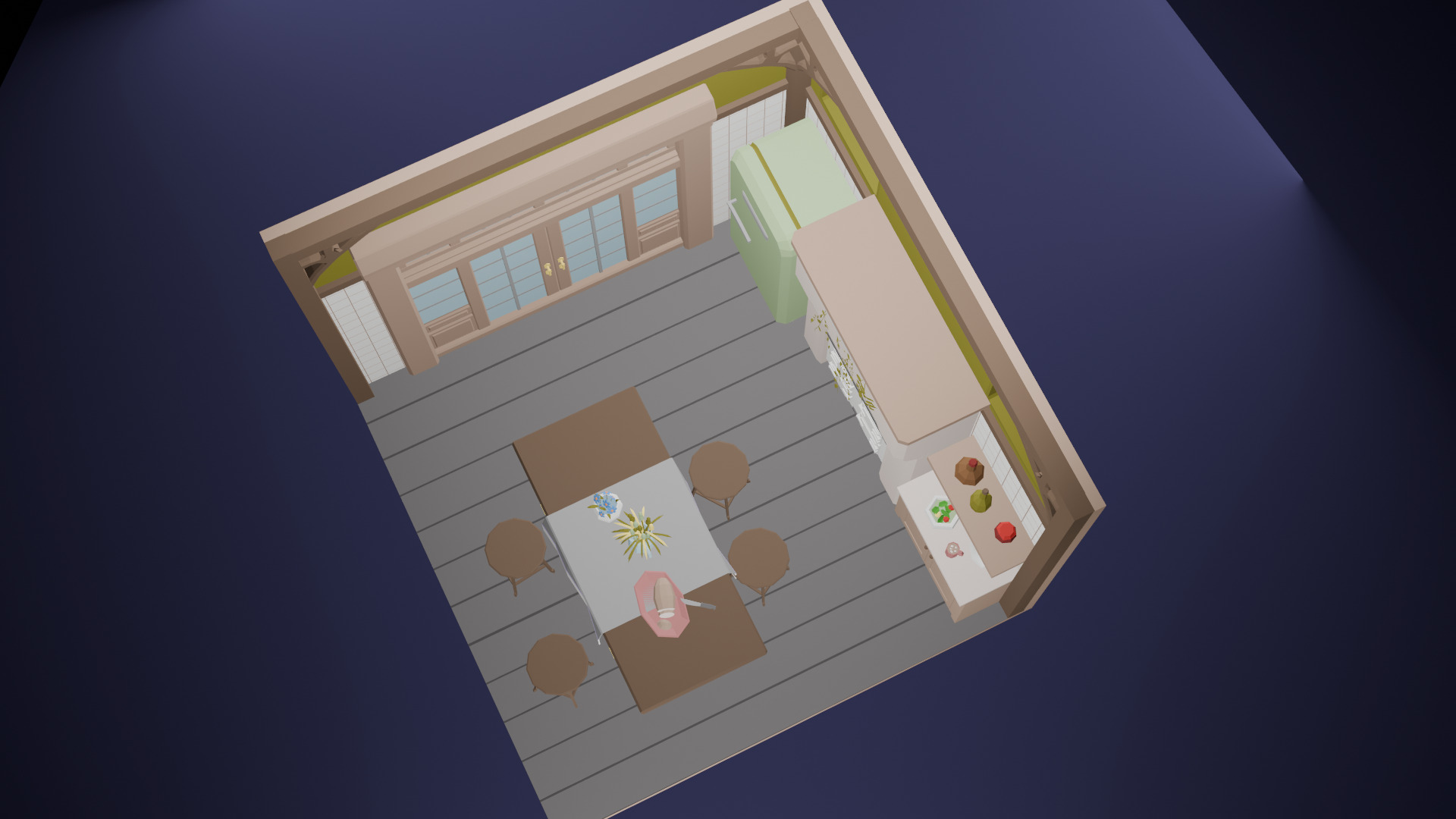 Low-Poly Cozy Kitchen Interior Scene 3D Model 3D model_6