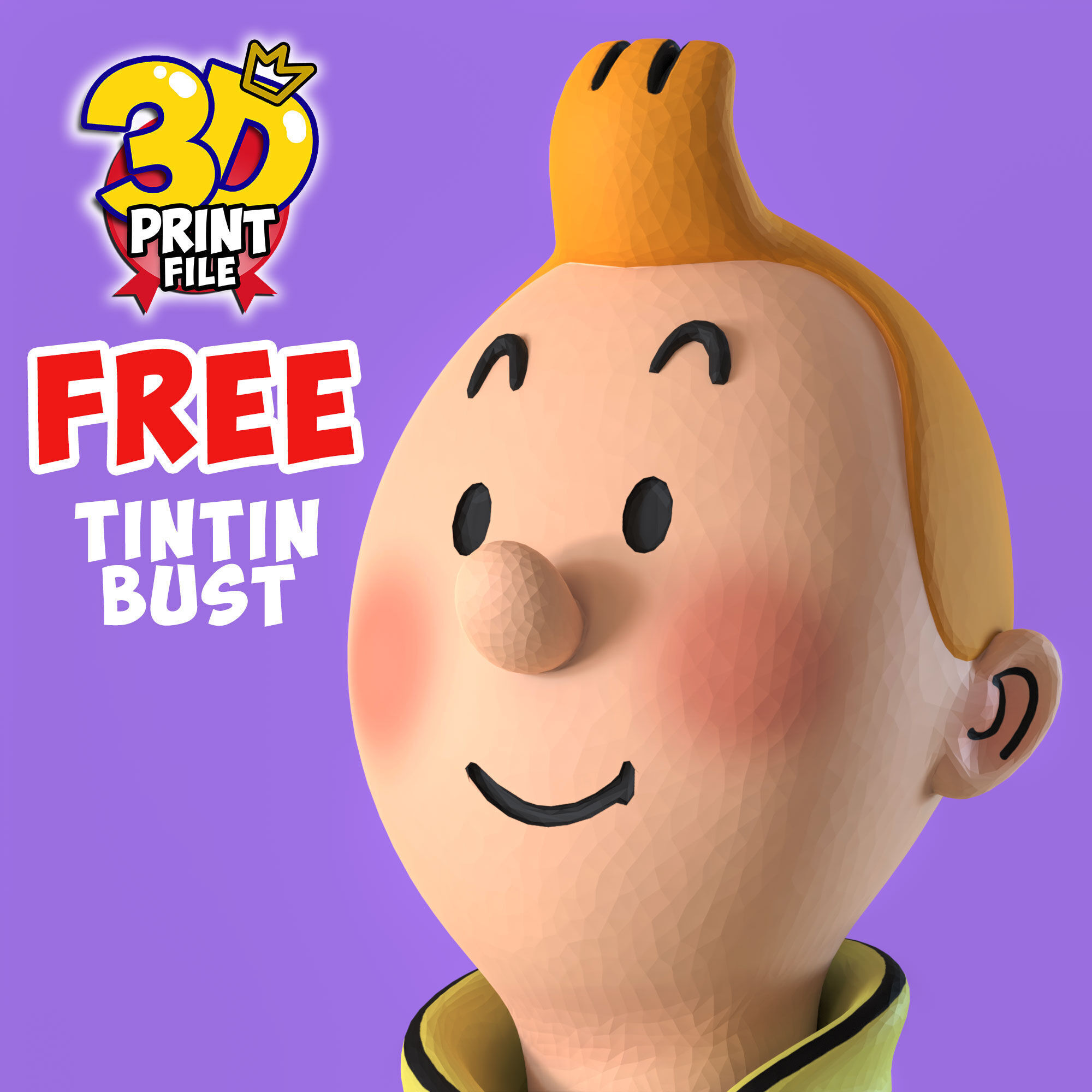FREE TINTIN 3D Bust Model FAN ART Free 3D print model_9