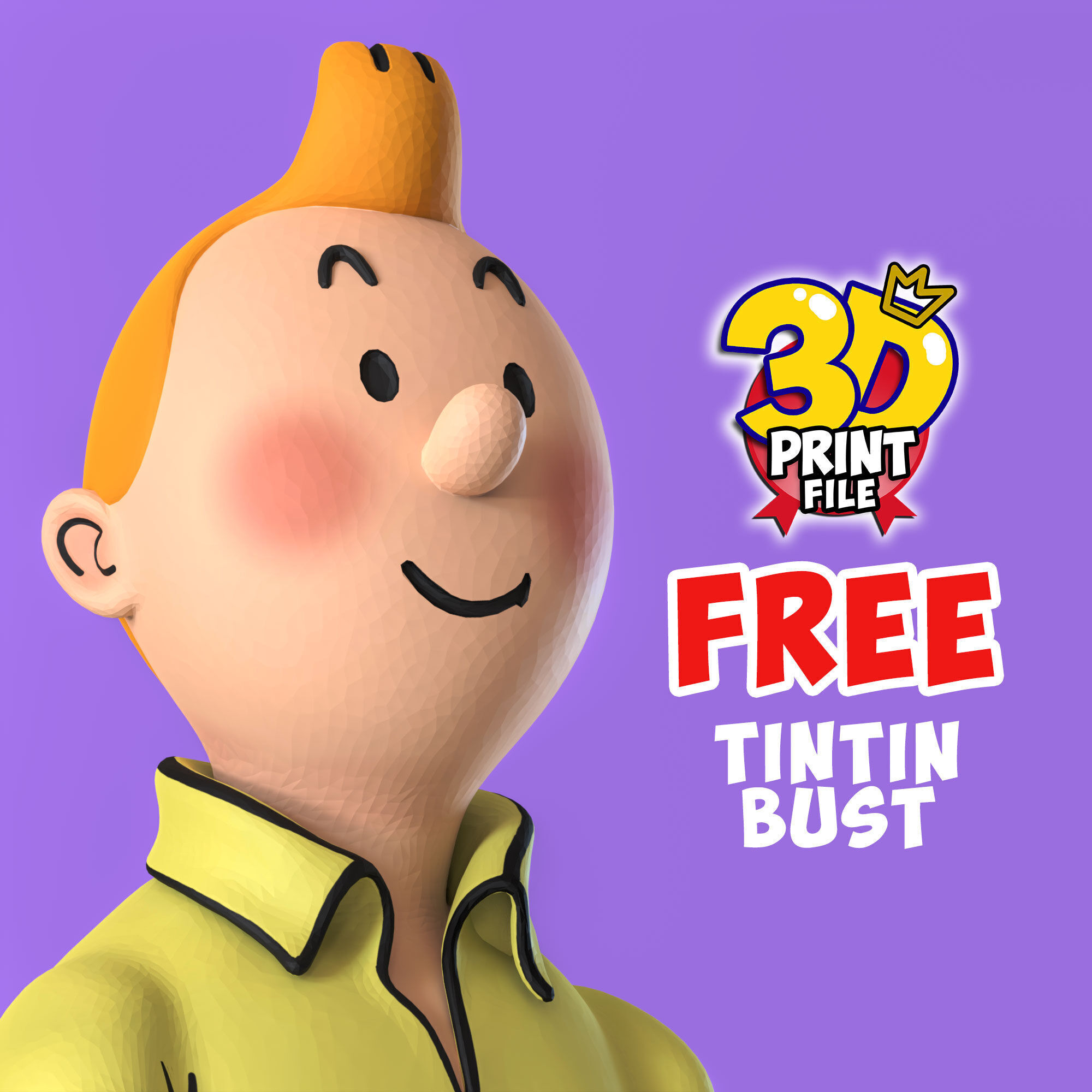 FREE TINTIN 3D Bust Model FAN ART Free 3D print model_10