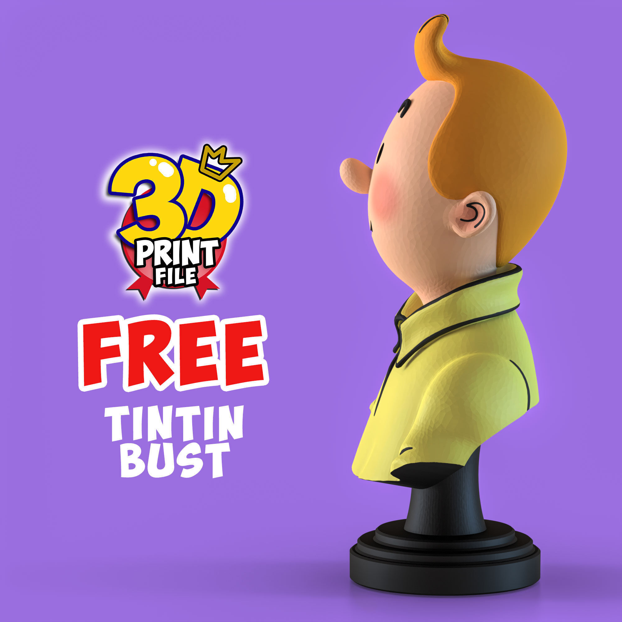 FREE TINTIN 3D Bust Model FAN ART Free 3D print model_3
