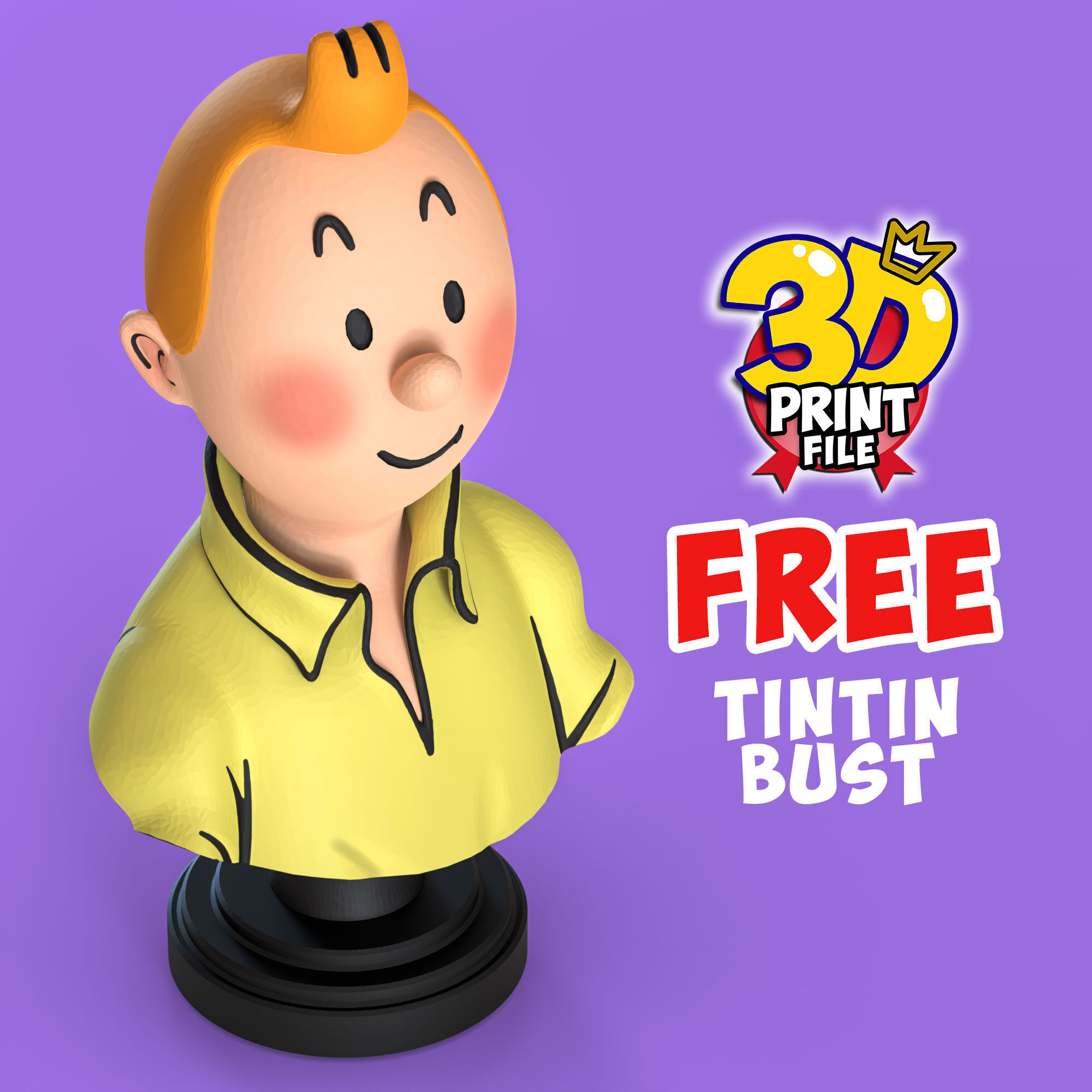 FREE TINTIN 3D Bust Model FAN ART Free 3D print model_13